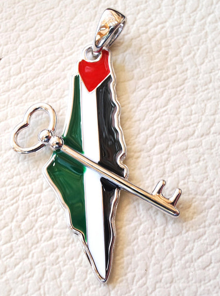Palestine map Aqsa colorful enamel flag necklace 2 sterling silver 925 –  Abu Mariam Jewelry