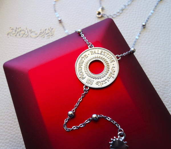 Handmade newest Vintage Coin Pendant, Oxidized British Palestine 5 Mils Coin Sterling Silver Necklace