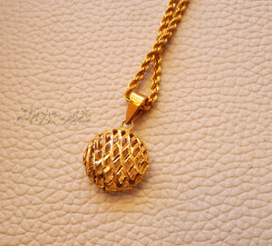 21K gold round eclipse 3d pendant with filigree chain gold jewelry 16 and 20 and 24 inches fast shipping with gift box