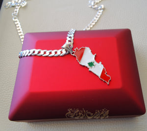 Lebanon map pendant with thick chain 3 cedar tree flag colors sterling silver 925 k high quality jewelry Arabic fast shipping خريطة لبنان