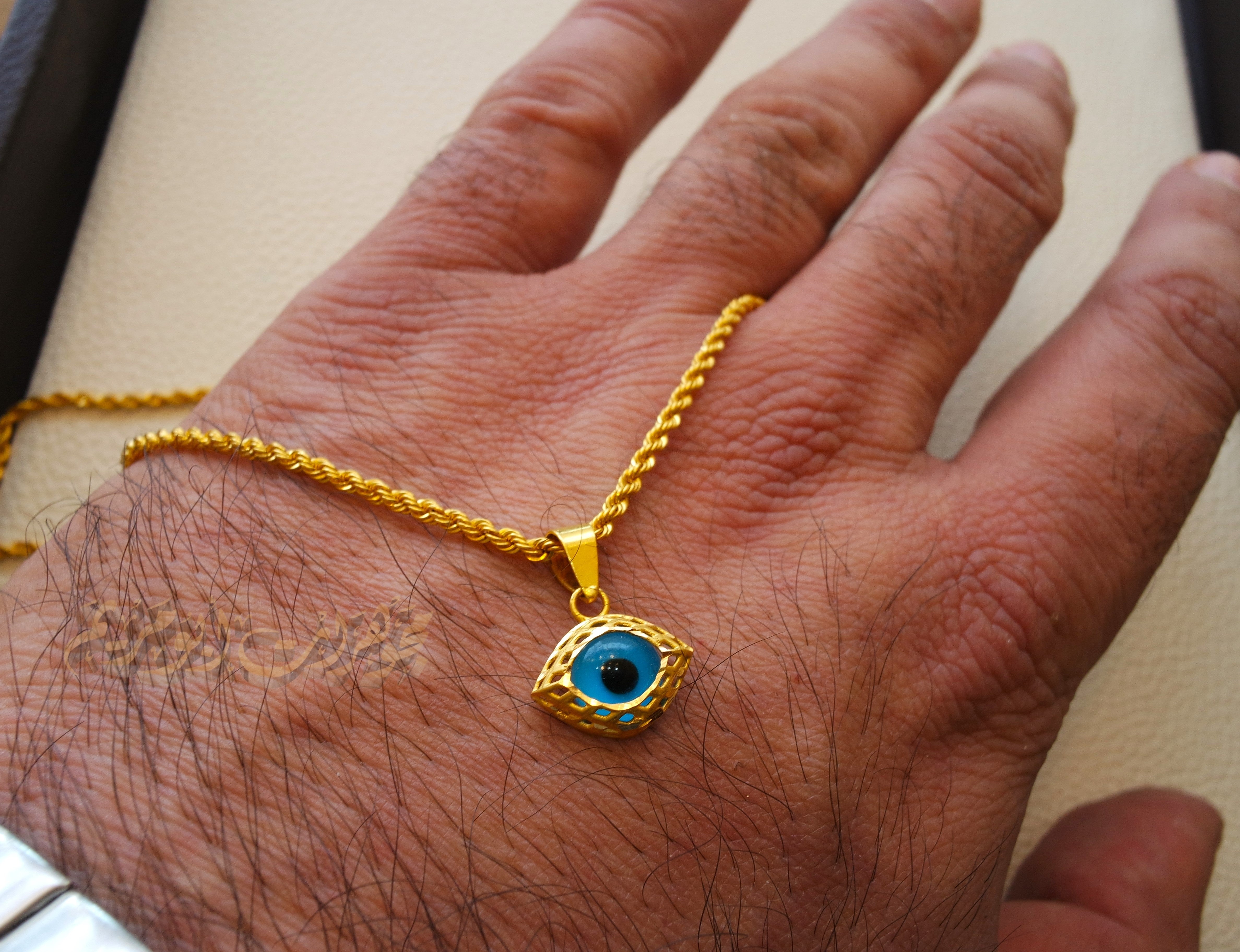 21K gold evil eye pendant with rope chain gold jewelry 16 and 20 inches fast shipping with gift box