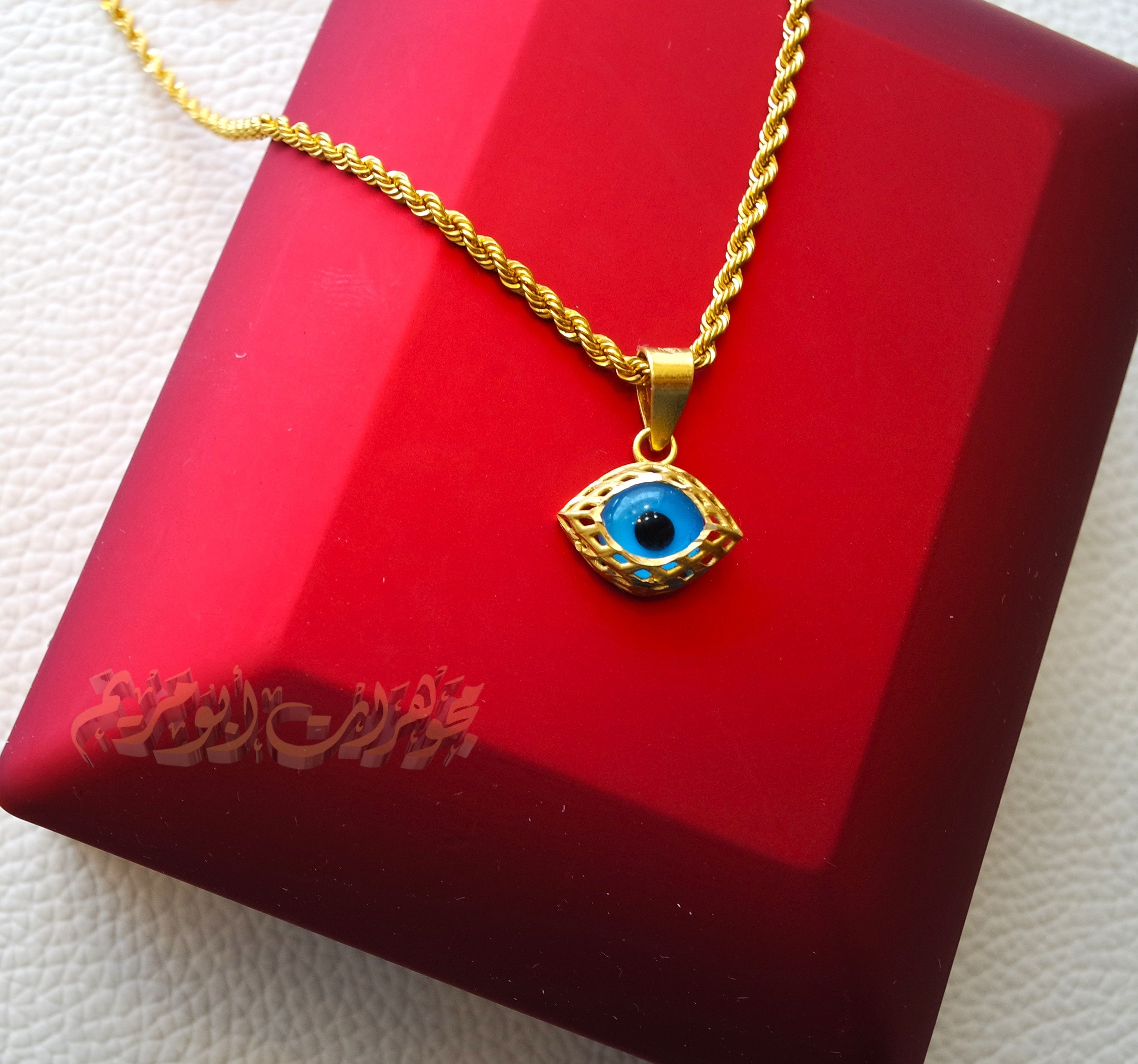 21K gold evil eye pendant with rope chain gold jewelry 16 and 20 inches fast shipping with gift box