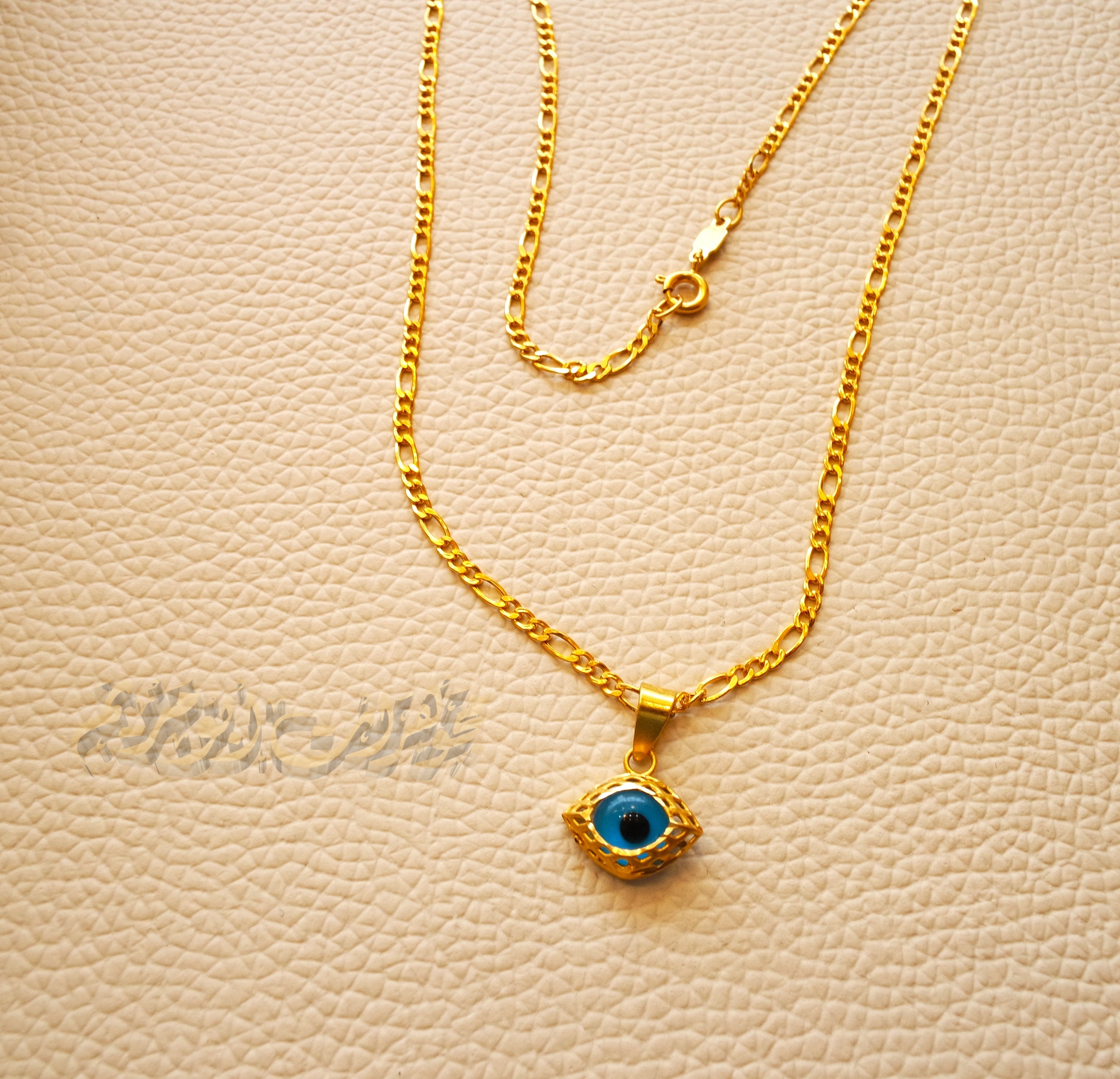 21K gold evil eye pendant with Filigree chain gold jewelry 16 and 20 inches fast shipping with gift box