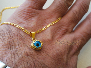 21K gold evil eye pendant with Filigree chain gold jewelry 16 and 20 inches fast shipping with gift box