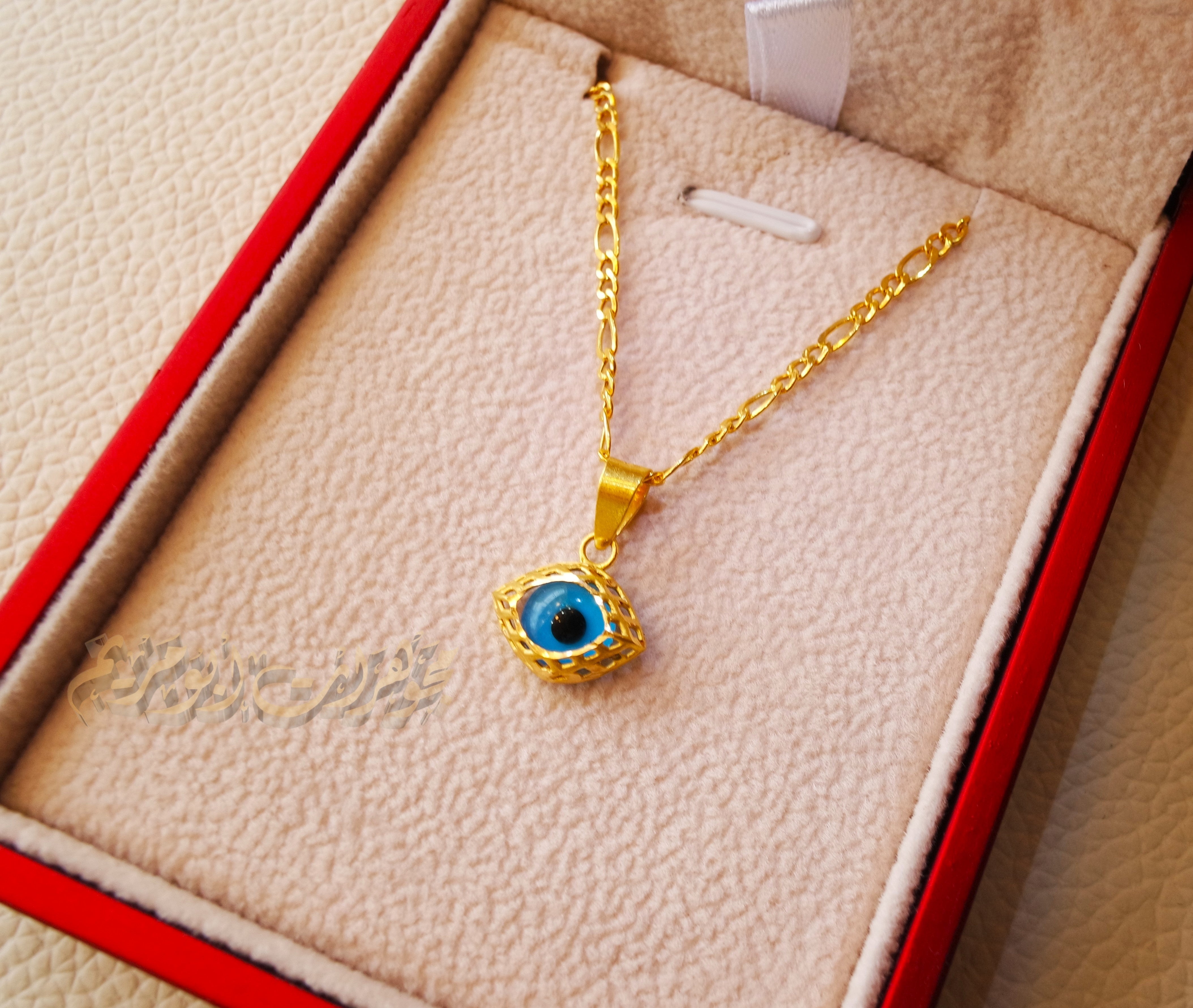 21K gold evil eye pendant with Filigree chain gold jewelry 16 and 20 inches fast shipping with gift box