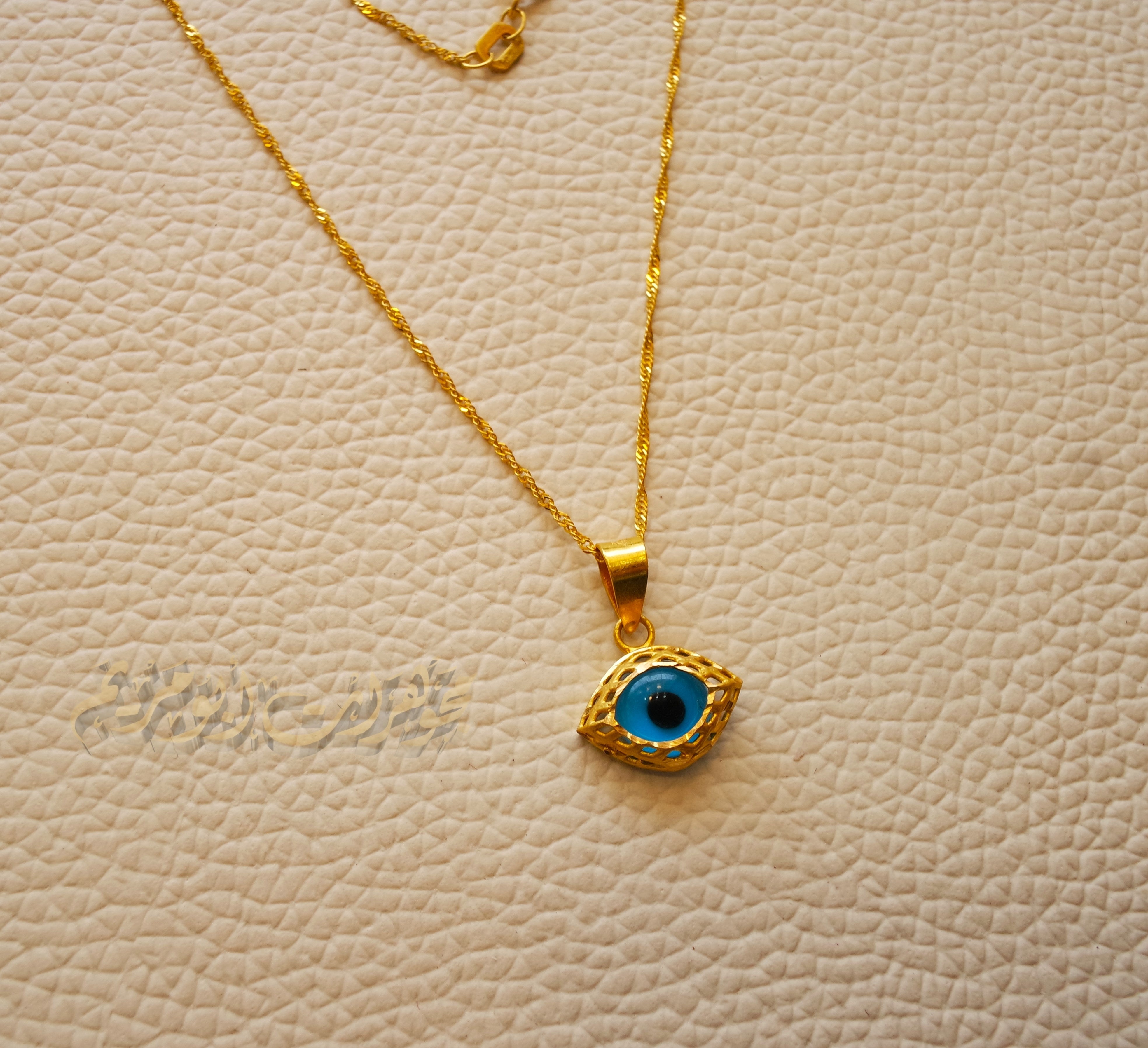 21K gold evil eye pendant with thin disco chain gold jewelry 16 and 20 inches fast shipping with gift box