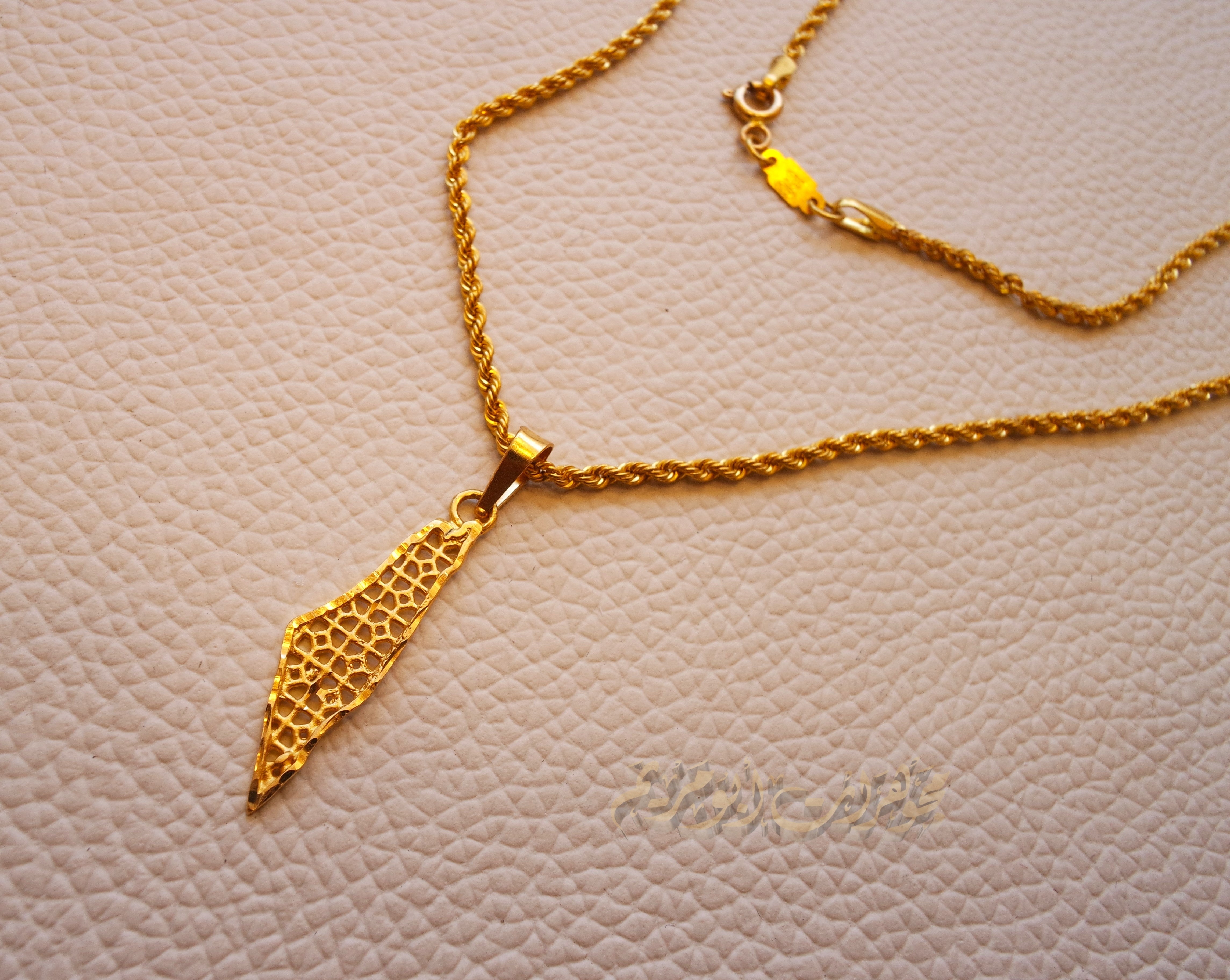 21K gold Palestine map pendant with rope chain gold jewelry arabic fast shipping 2 sizes خارطه و علم فلسطين