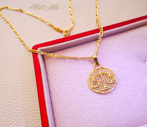 Justice scale lawyer or Judge gift 21 k gold round pendant and filigree chain fine jewelry necklace fast shipping