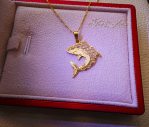 21K gold shark fish pendant with Disco chain gold jewelry 16 and 20 inches fast shipping sea ocean lovers with gift box