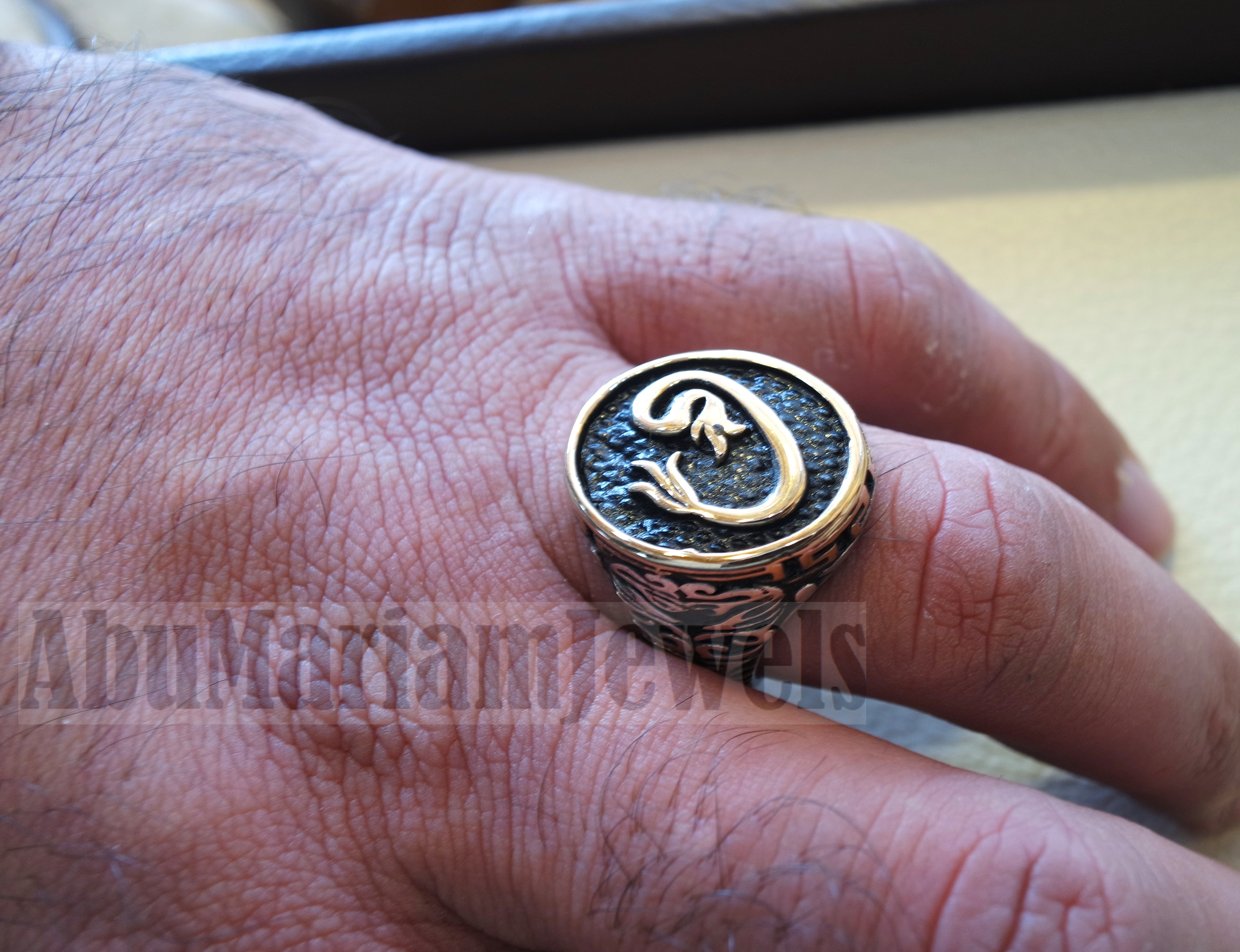 Arabic abjad waw vav heavy men ring sterling silver 925 bronze face ottoman turkish islam jewelry all sizes fast shipping