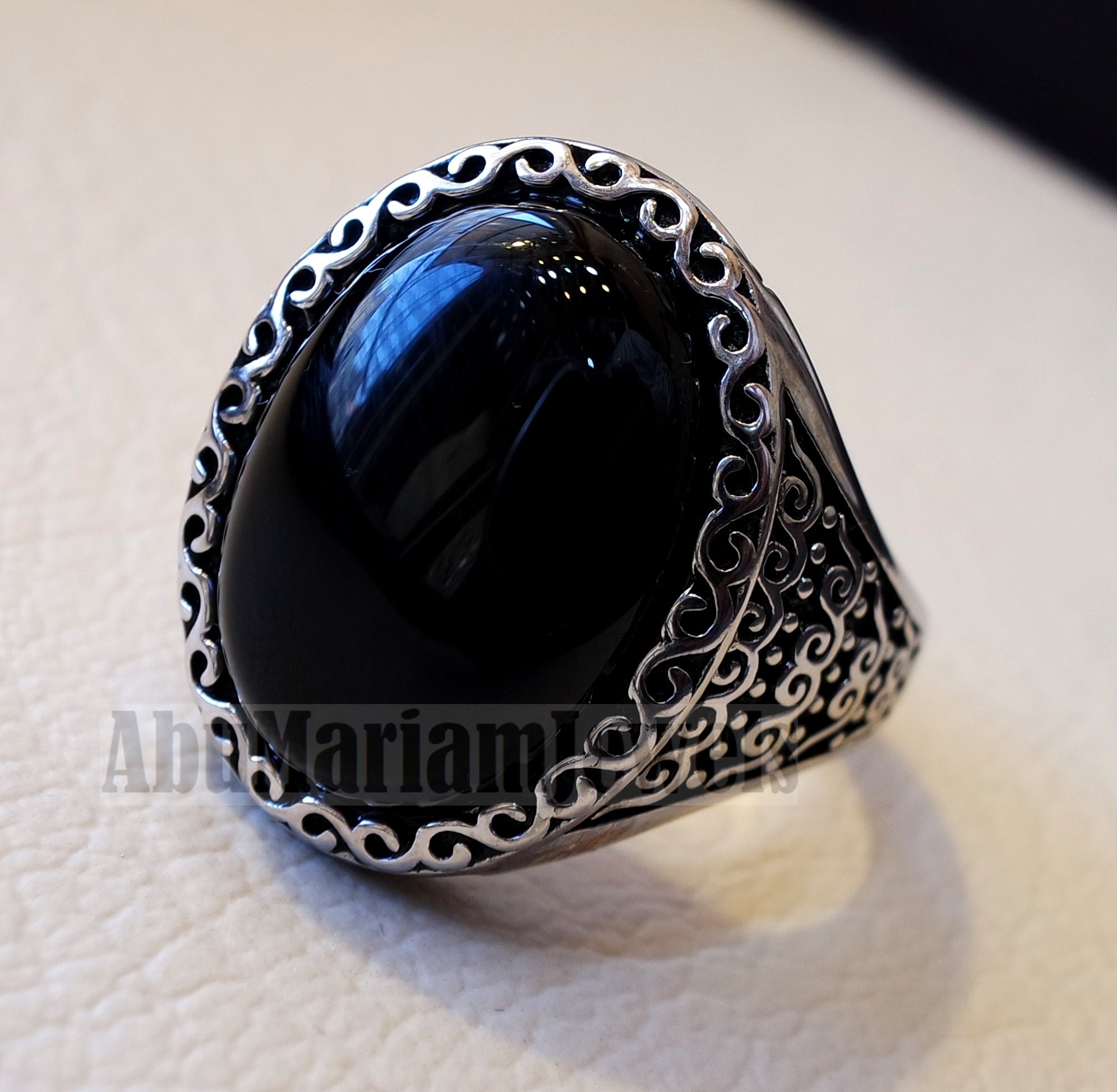 man ring aqeeq natural agate onyx oval stone black big gem sterling silver antique ottoman turkey style fast shipping all sizes men gift