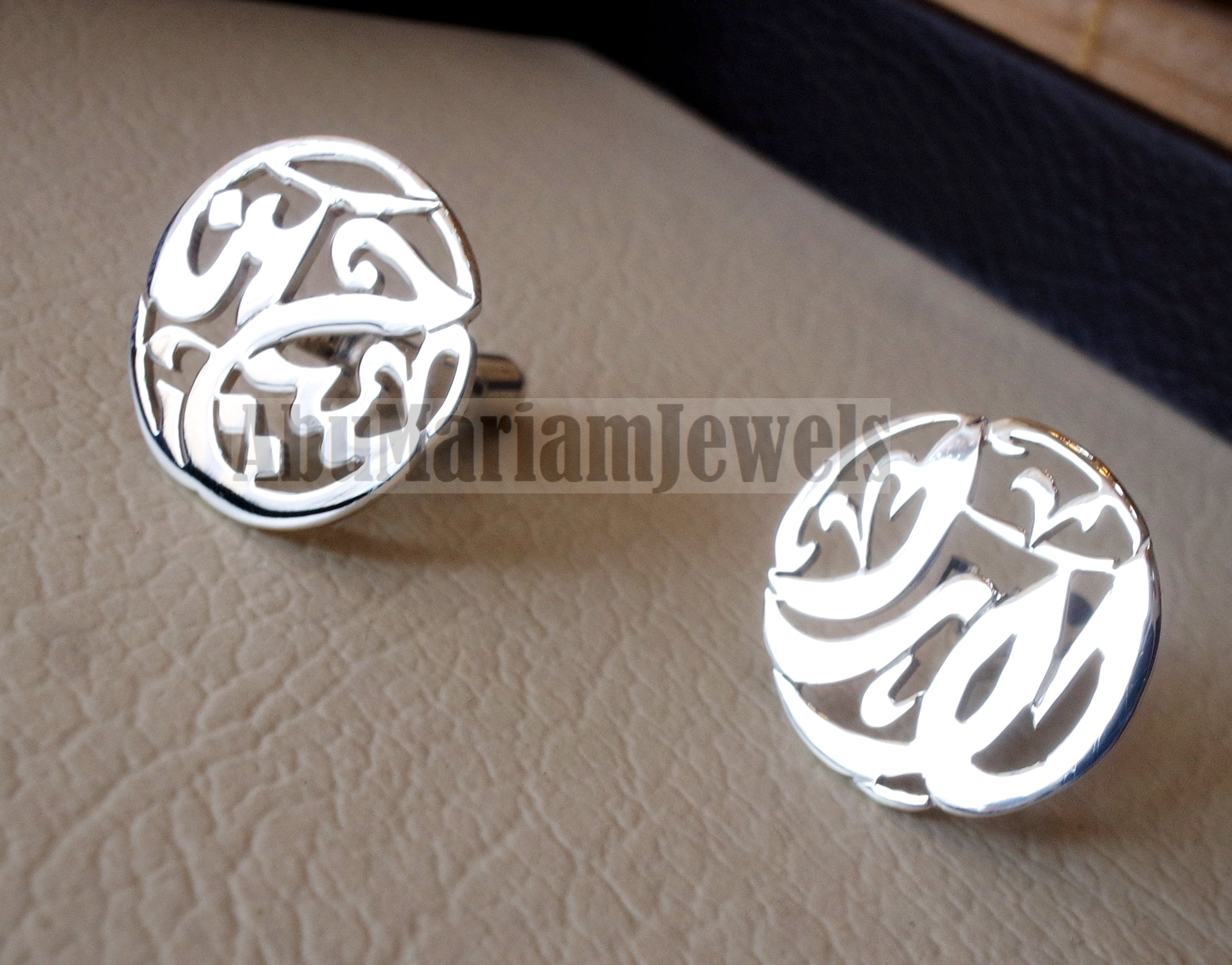 Man set , cufflinks and ring name of two words each calligraphy arabic  customized made to order sterling silver 925 heavy men jewelry MS001