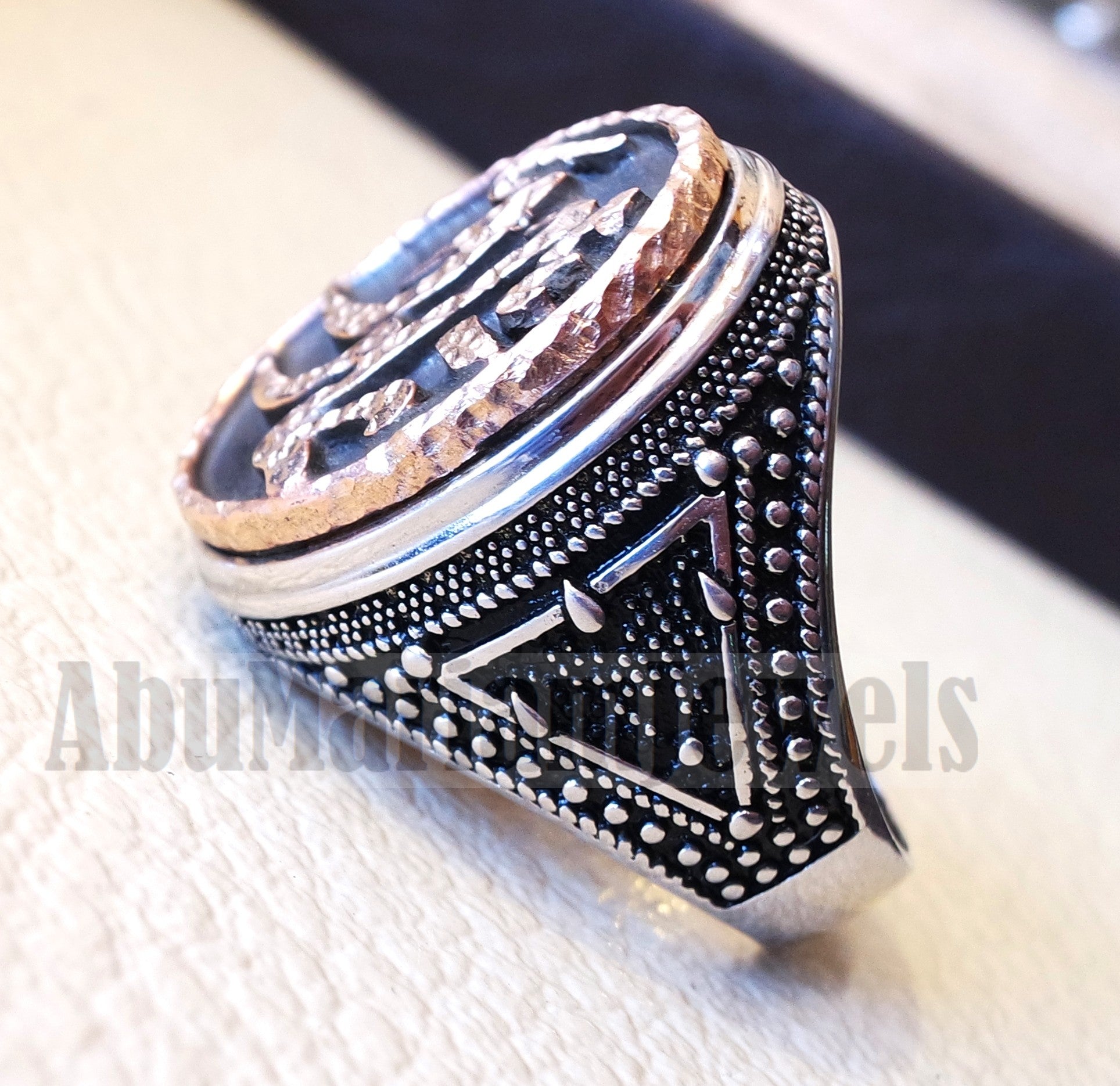 Customized Arabic calligraphy names ring personalized antique jewelry style sterling silver 925 and bronze any size TSB1005 خاتم اسم تفصيل