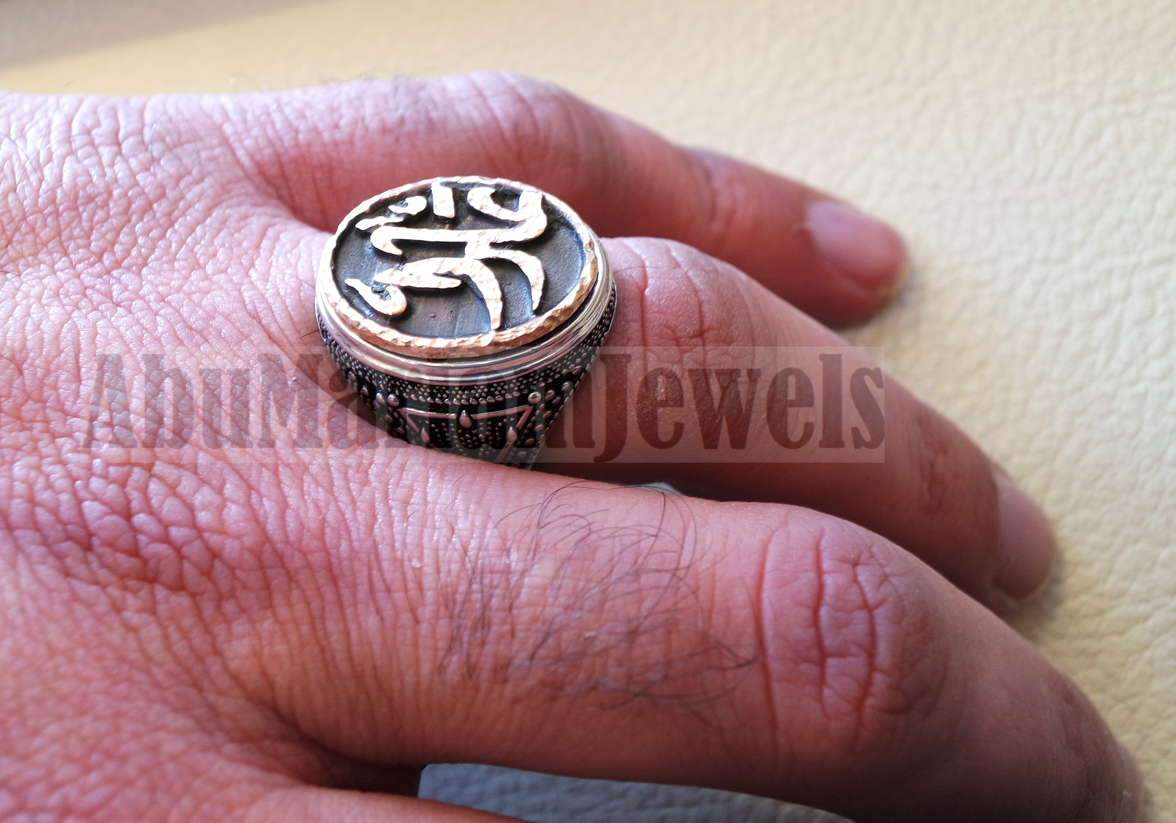 Customized Arabic calligraphy names ring personalized antique jewelry style sterling silver 925 and bronze any size TSB1005 خاتم اسم تفصيل