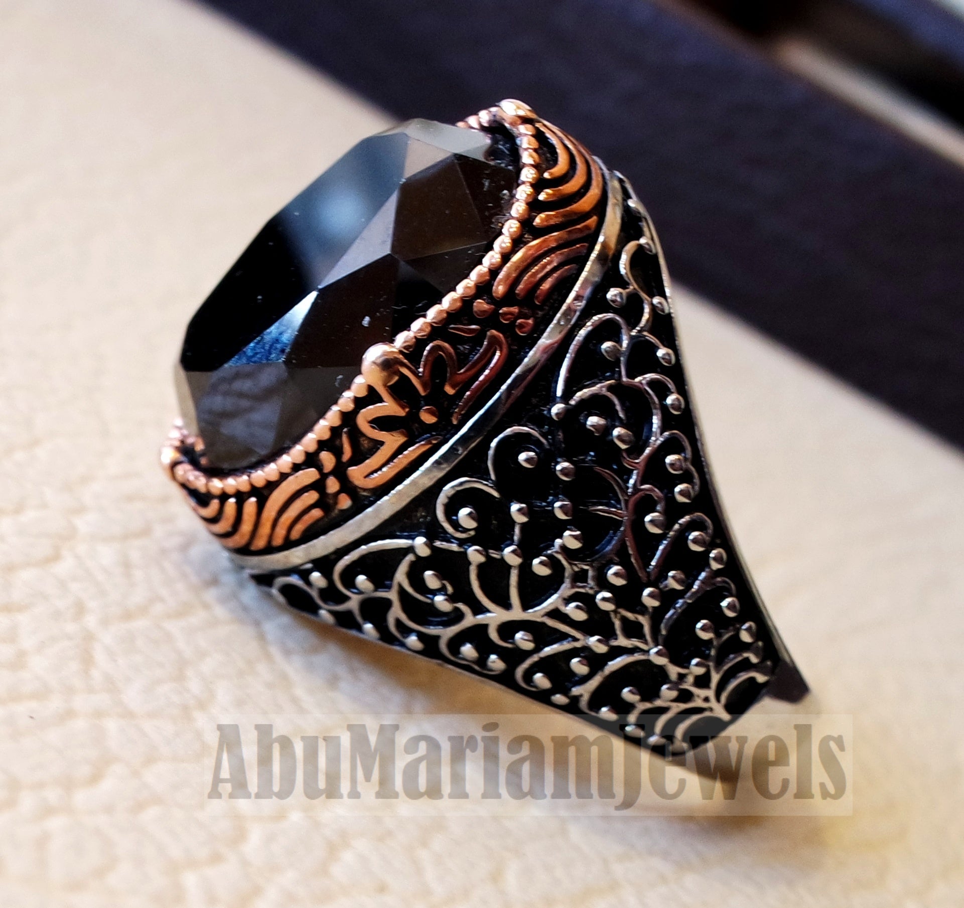 man ring sterling silver 925 and bronze oval black cubic zircon Cz identical to genuine diamond fast shipping all sizes ottoman style