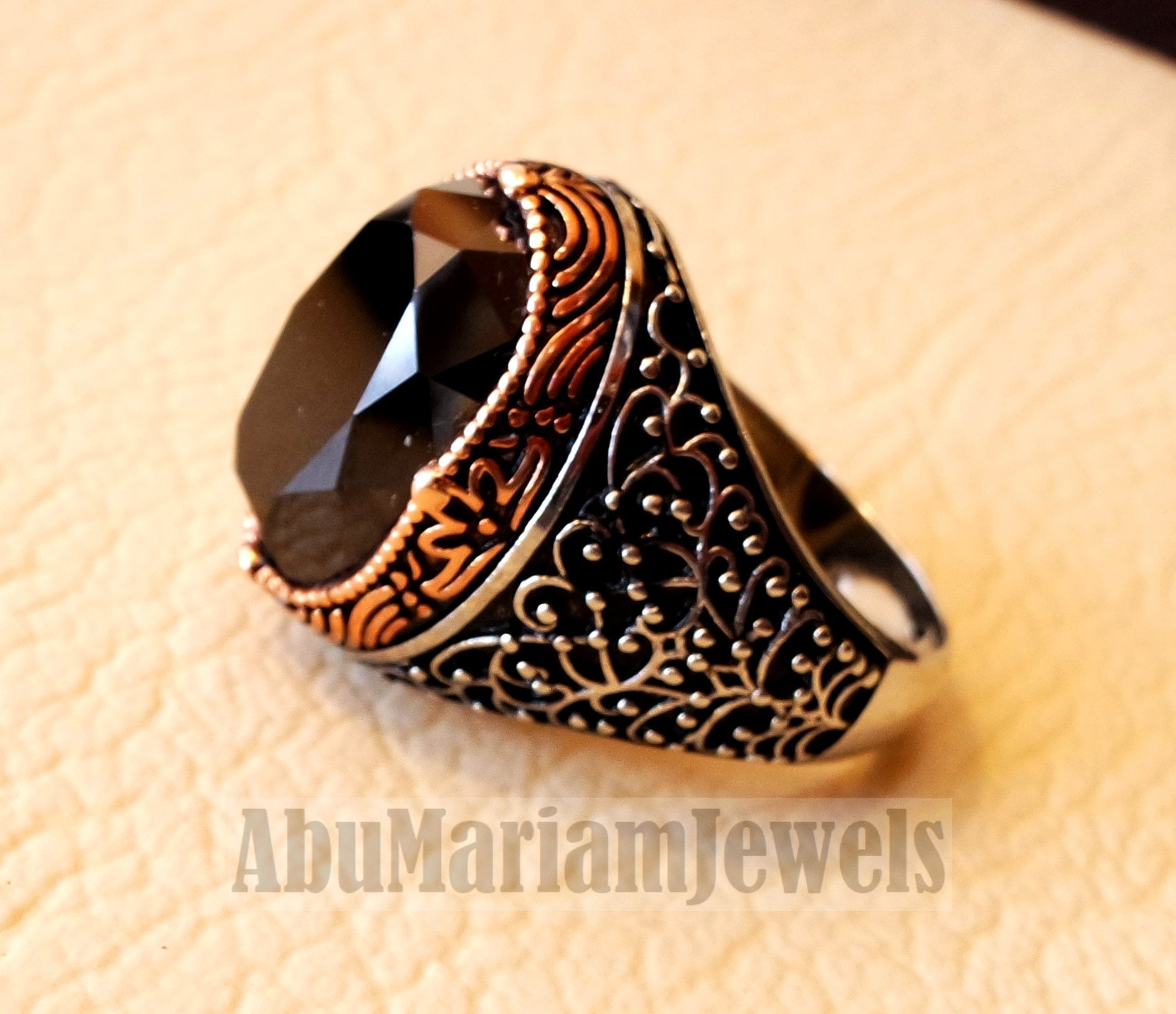 man ring sterling silver 925 and bronze oval black cubic zircon Cz identical to genuine diamond fast shipping all sizes ottoman style