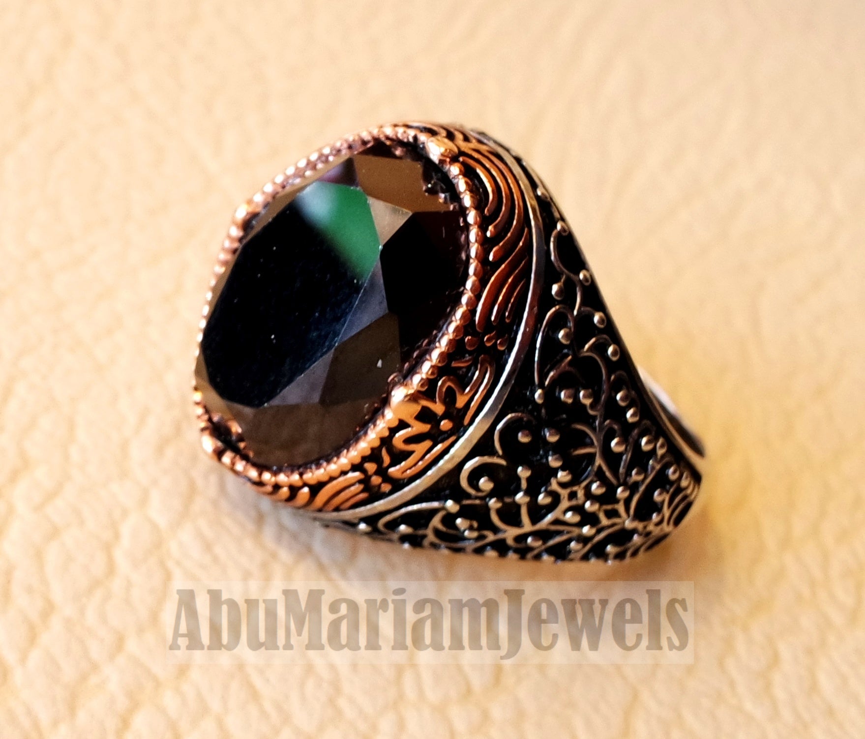 man ring sterling silver 925 and bronze oval black cubic zircon Cz identical to genuine diamond fast shipping all sizes ottoman style