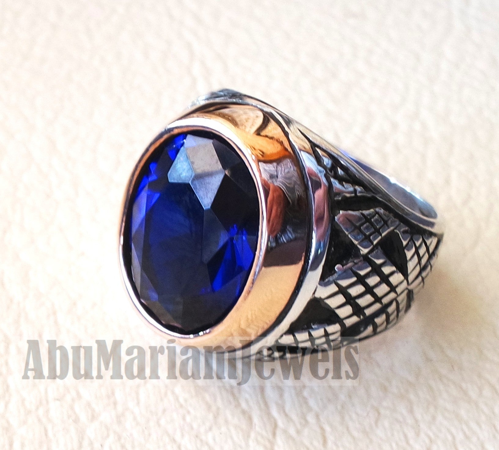 men ring spinel corundum stone identical to genuine sapphire gem sterling silver 925 bronze frame huge gemstone any size jewelry