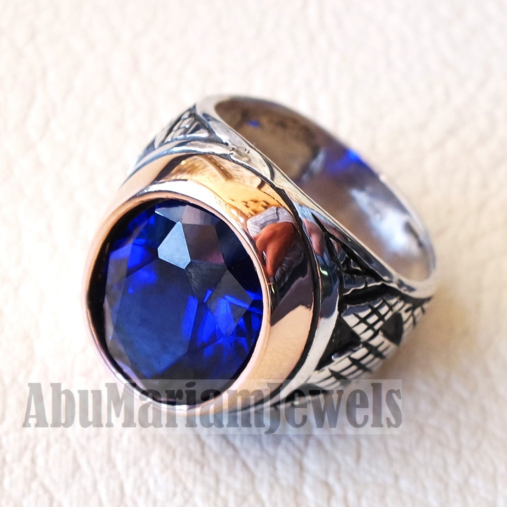 men ring spinel corundum stone identical to genuine sapphire gem sterling silver 925 bronze frame huge gemstone any size jewelry