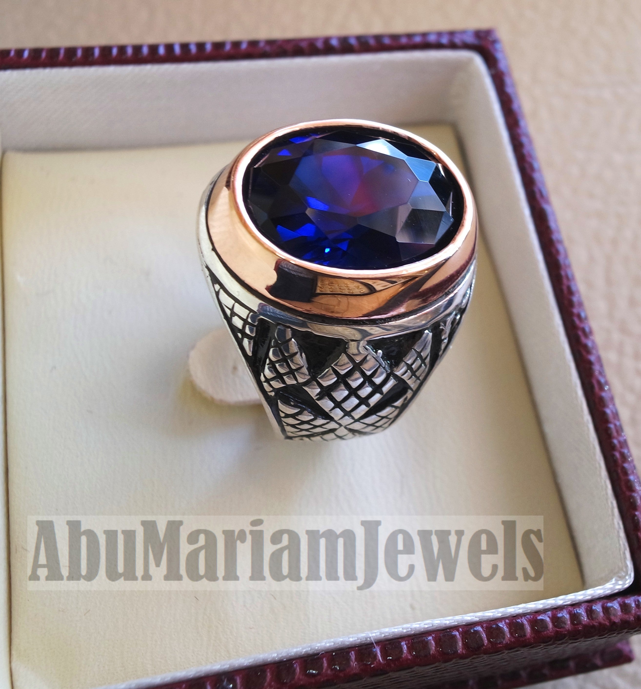 men ring spinel corundum stone identical to genuine sapphire gem sterling silver 925 bronze frame huge gemstone any size jewelry