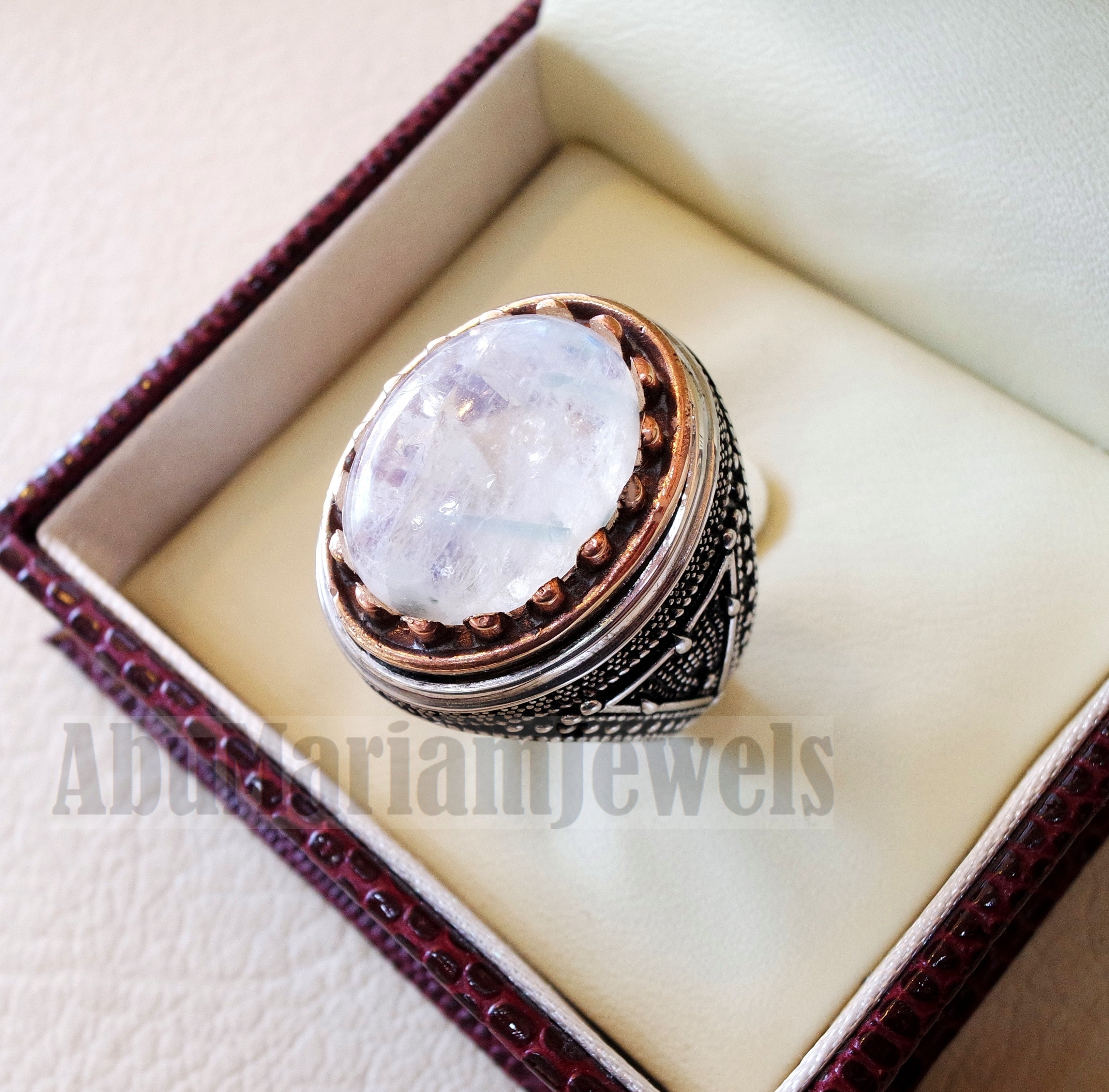 flashy moonstone men ring natural stone dur al najaf sterling silver 925 and bronze stunning genuine gem two ottoman style jewelry all sizes