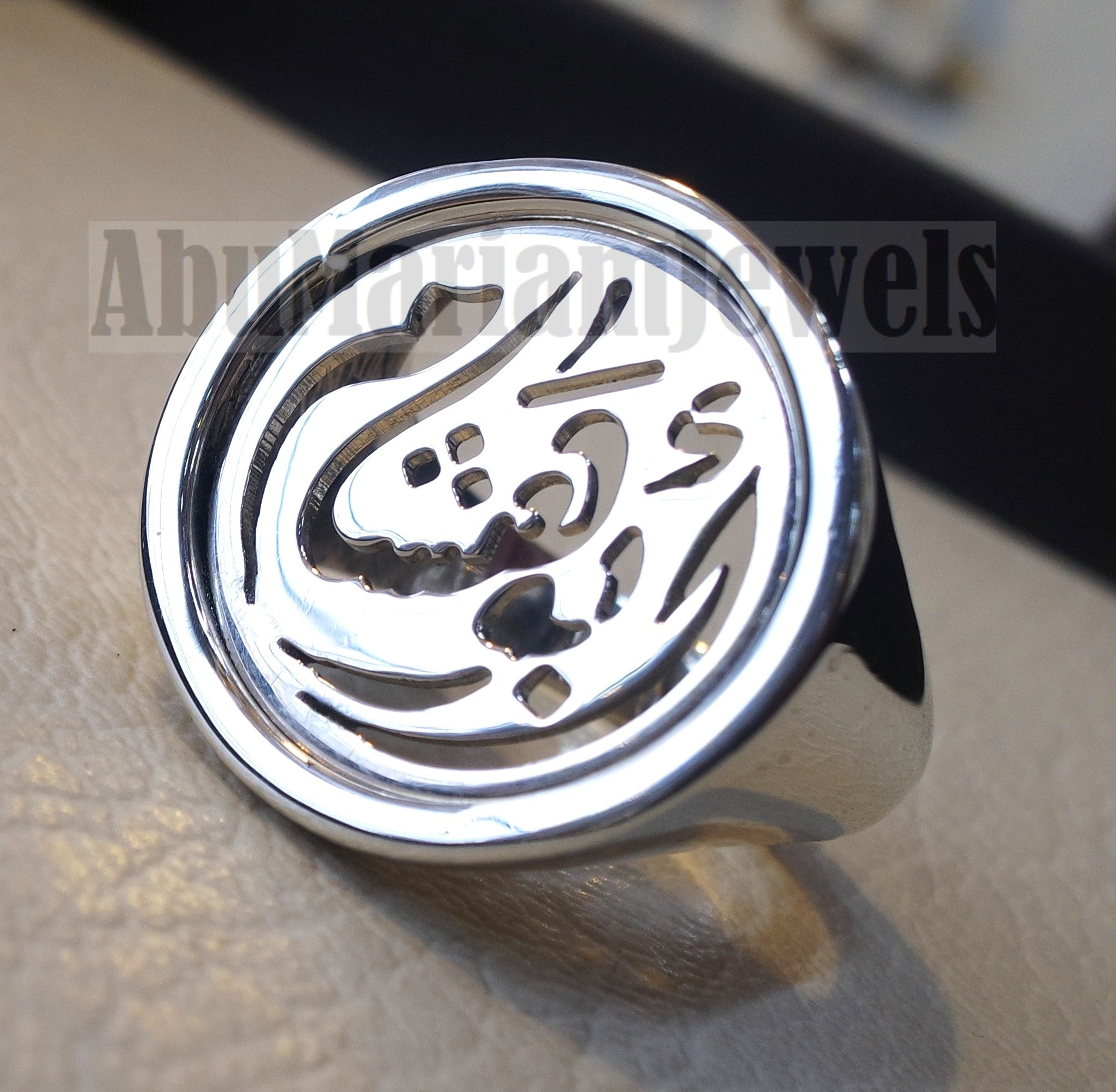 Customized Arabic calligraphy names handmade round heavy ring personalized jewelry sterling silver 925 any size AMM1001 خاتم اسم تفصيل