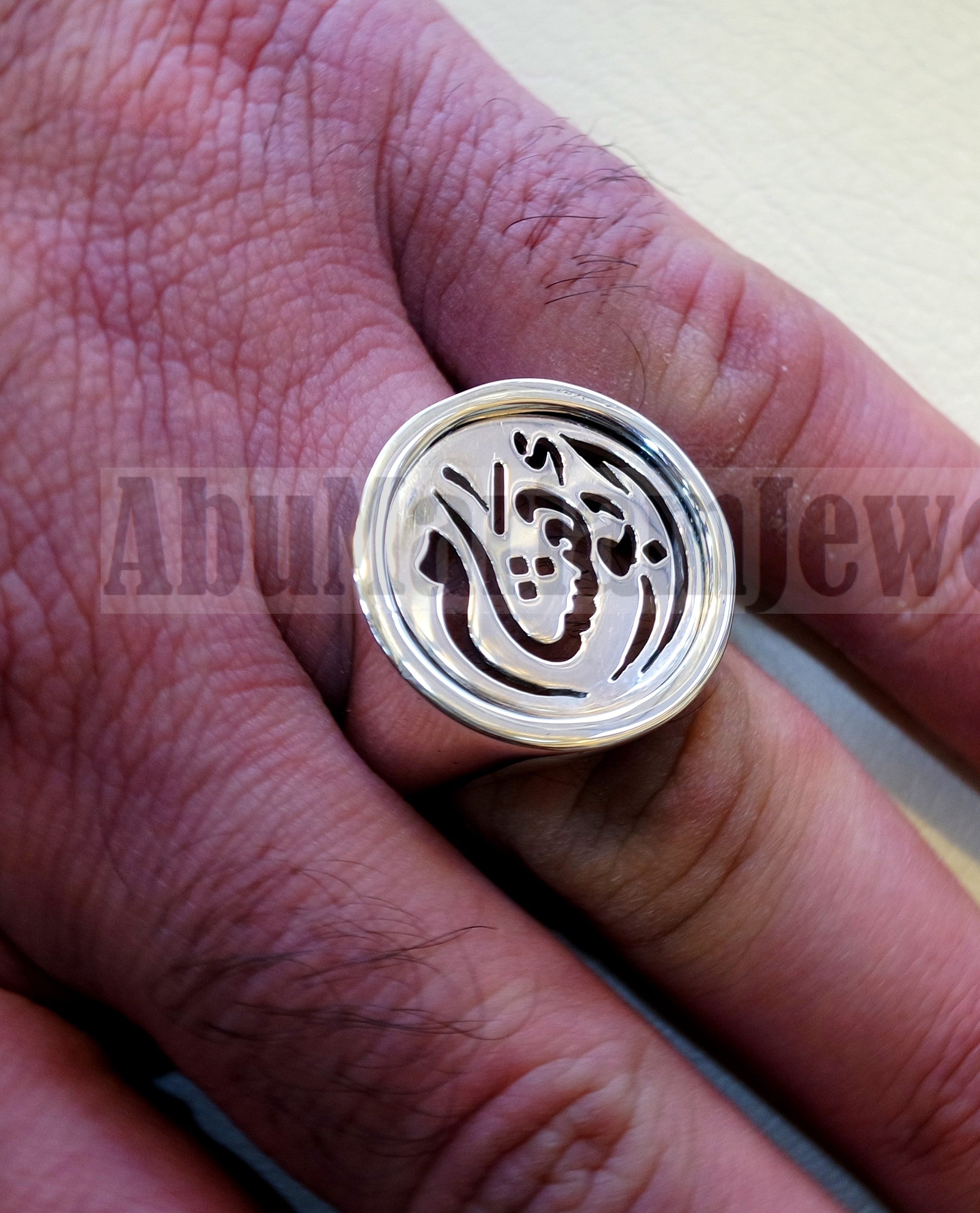 Customized Arabic calligraphy names handmade round heavy ring personalized jewelry sterling silver 925 any size AMM1001 خاتم اسم تفصيل