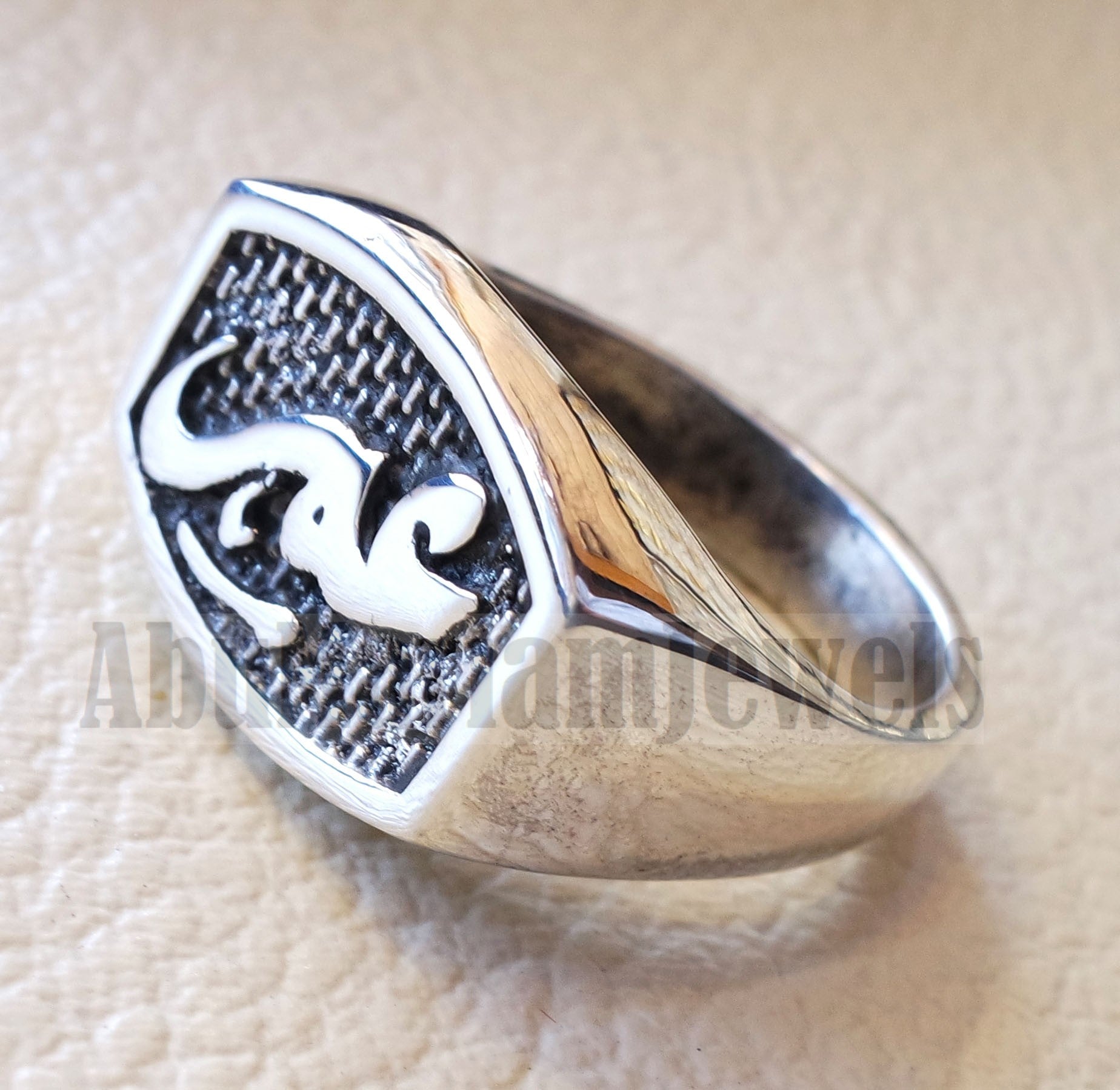 Name ring customized Arabic calligraphy one word personalized heavy all sizes jewelry style sterling silver 925 SN1001 خاتم اسم تفصيل