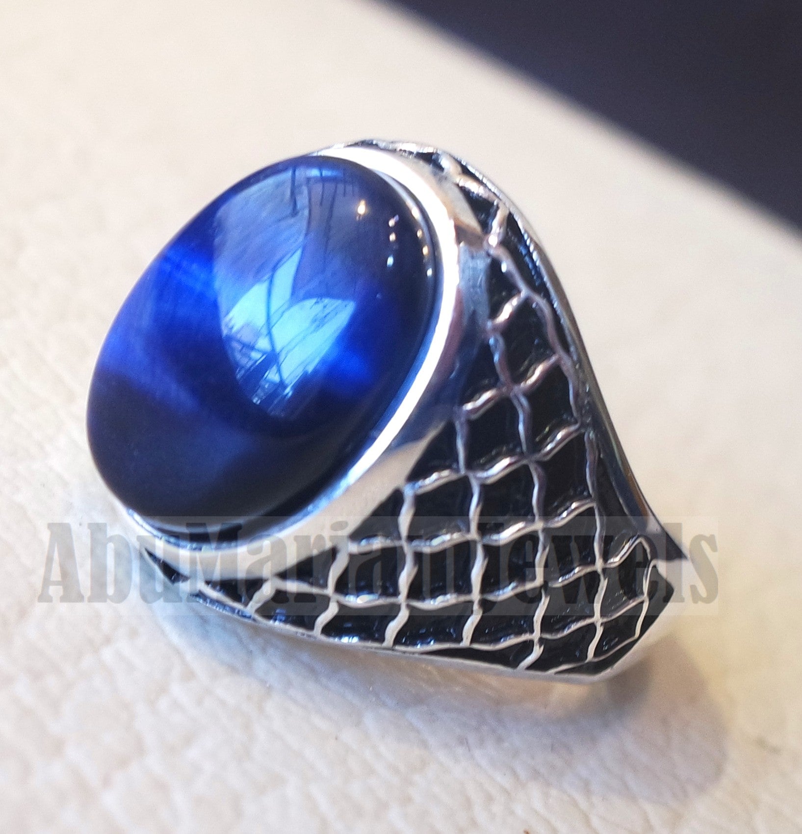 Stunning tiger eye blue stone men ring sterling silver 925 and jewelry handmade arabic turkey ottoman style all sizes