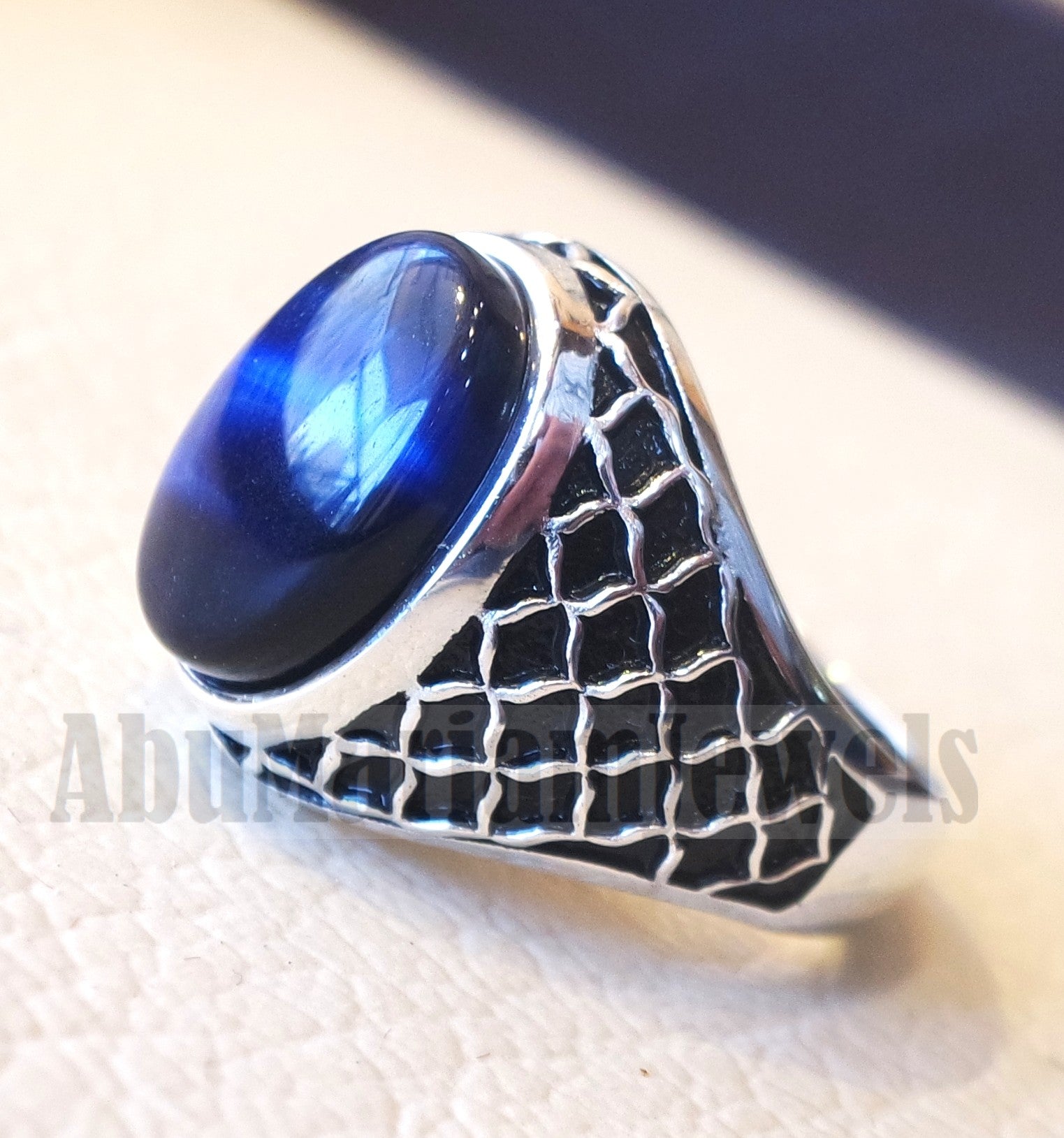 Stunning tiger eye blue stone men ring sterling silver 925 and jewelry handmade arabic turkey ottoman style all sizes