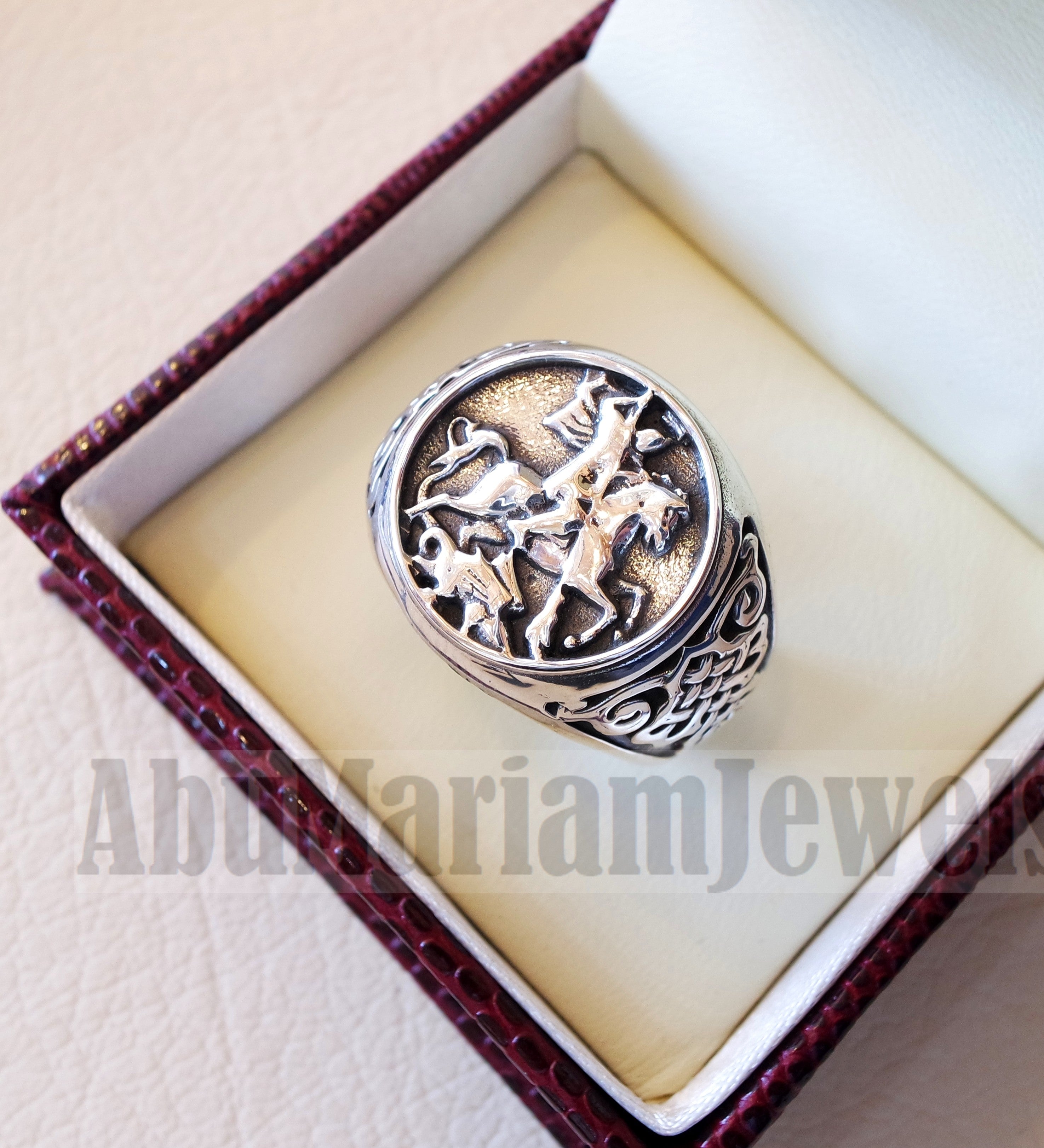 St George's and the dragon heavy man ring round sterling silver 925 historical religious Greek Orthodox Christian all sizes jewelry