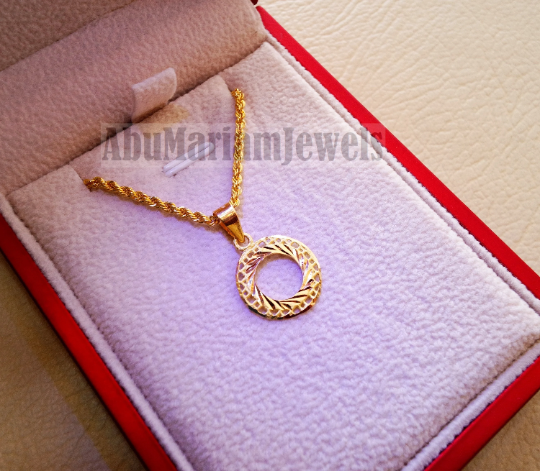 21K gold round pendant with rope chain gold jewelry 16 and 20 inches fast shipping with gift box valentine , Anniversary , birthday gift