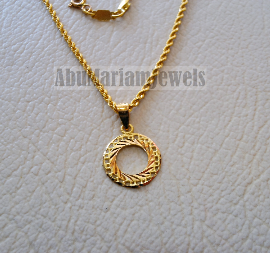 21K gold round pendant with rope chain gold jewelry 16 and 20 inches fast shipping with gift box valentine , Anniversary , birthday gift