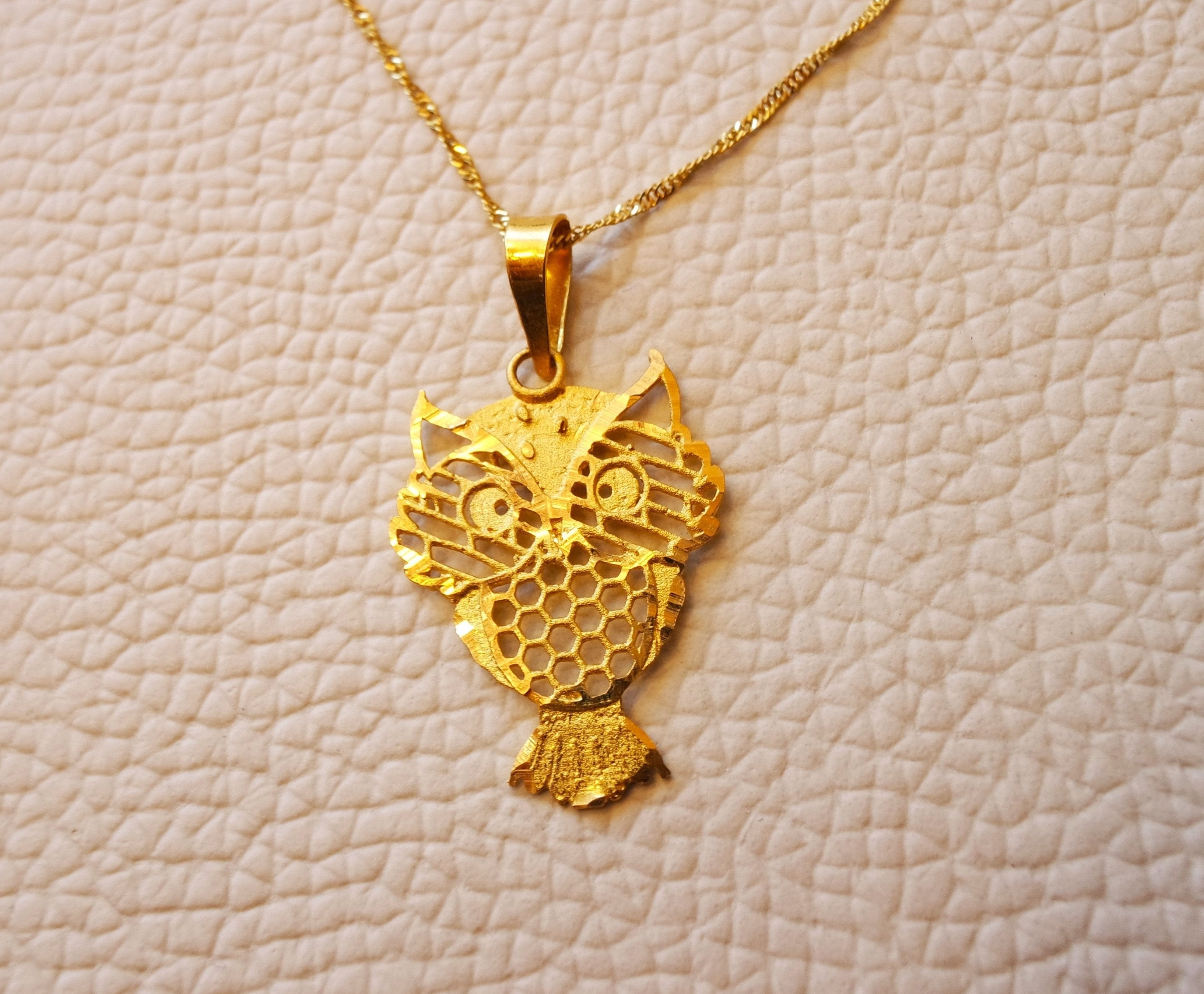 21K gold owl pendant with Disco chain gold jewelry 16 and 20 inches fast shipping animal lovers gift with box