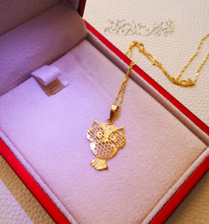 21K gold owl pendant with Disco chain gold jewelry 16 and 20 inches fast shipping animal lovers gift with box