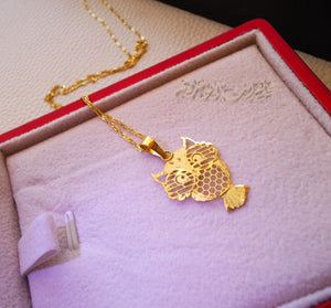 21K gold owl pendant with Disco chain gold jewelry 16 and 20 inches fast shipping animal lovers gift with box