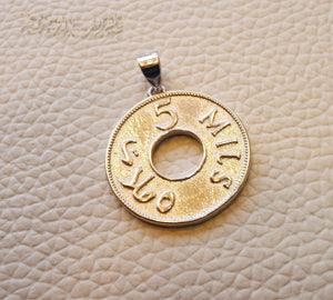 Palestine historical coin replica sterling silver pendant 5 mils 1927 with thick   , round Palestinian gift symbol