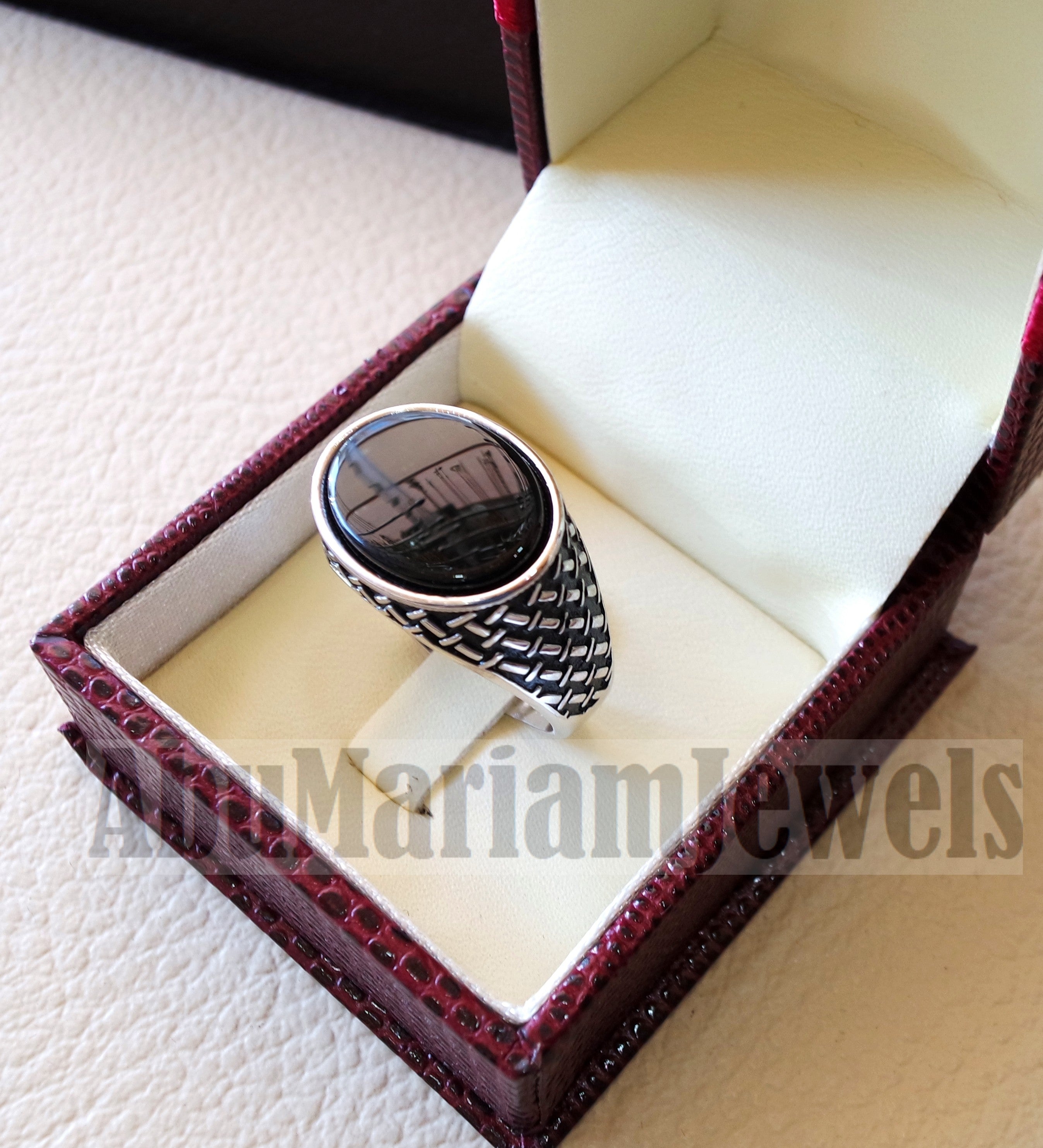 flat black onyx agate aqeeq stone arabic ottoman style man ring all sizes sterling silver 925 oval gem shape antique jewelry