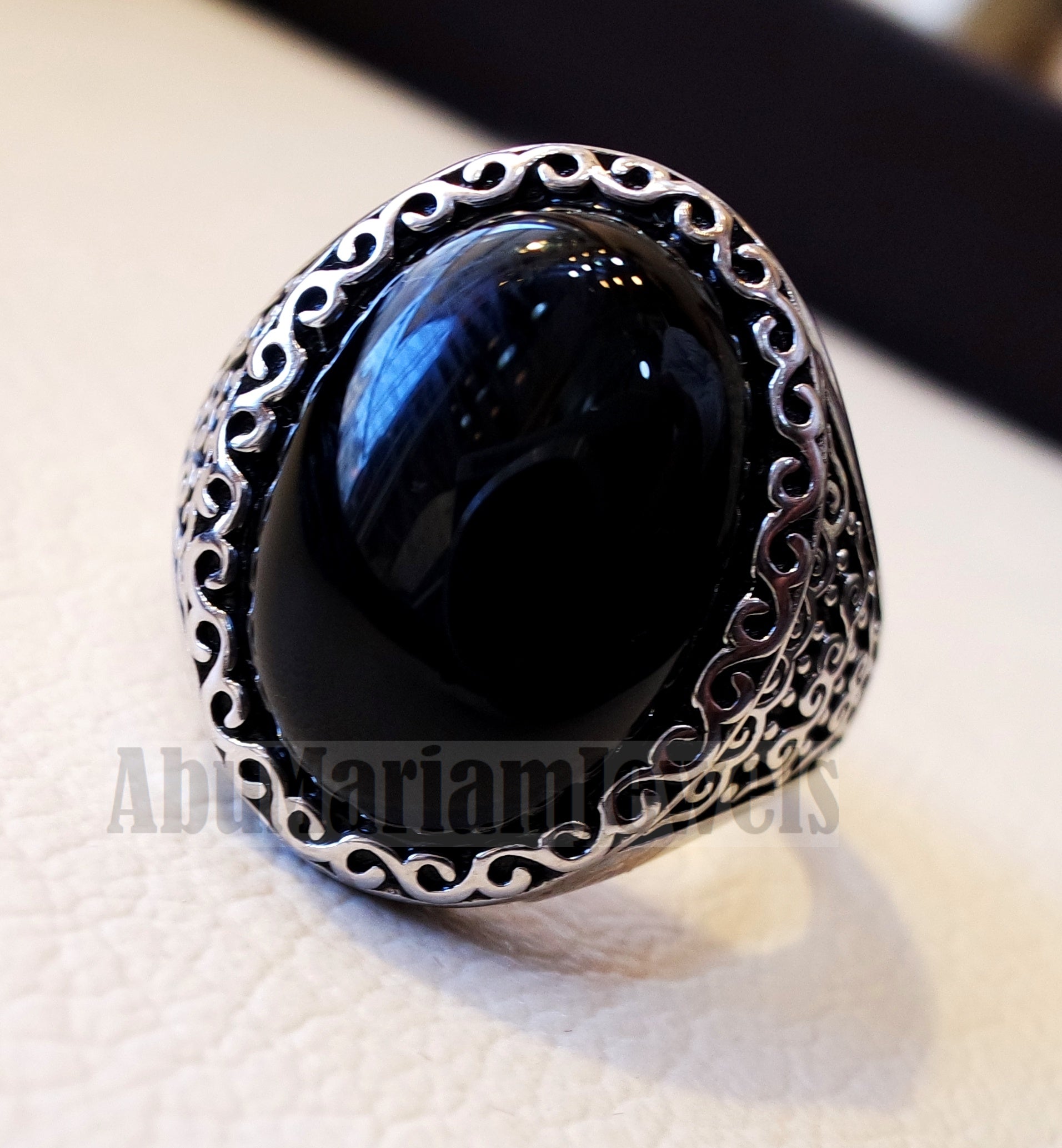 man ring aqeeq natural agate onyx oval stone black big gem sterling silver antique ottoman turkey style fast shipping all sizes men gift