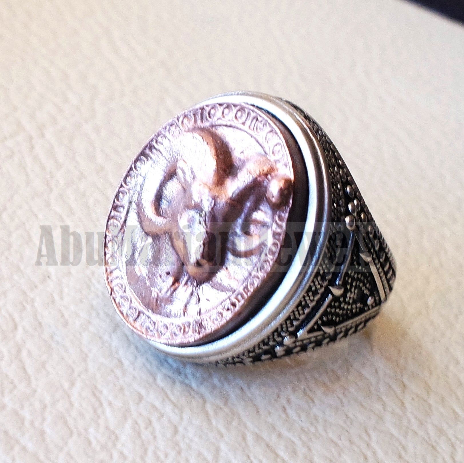 Horoscopes zodiac sign Aries sterling silver 925 and antique bronze huge men ring all sizes men jewelry gift that bring luck fast shipping