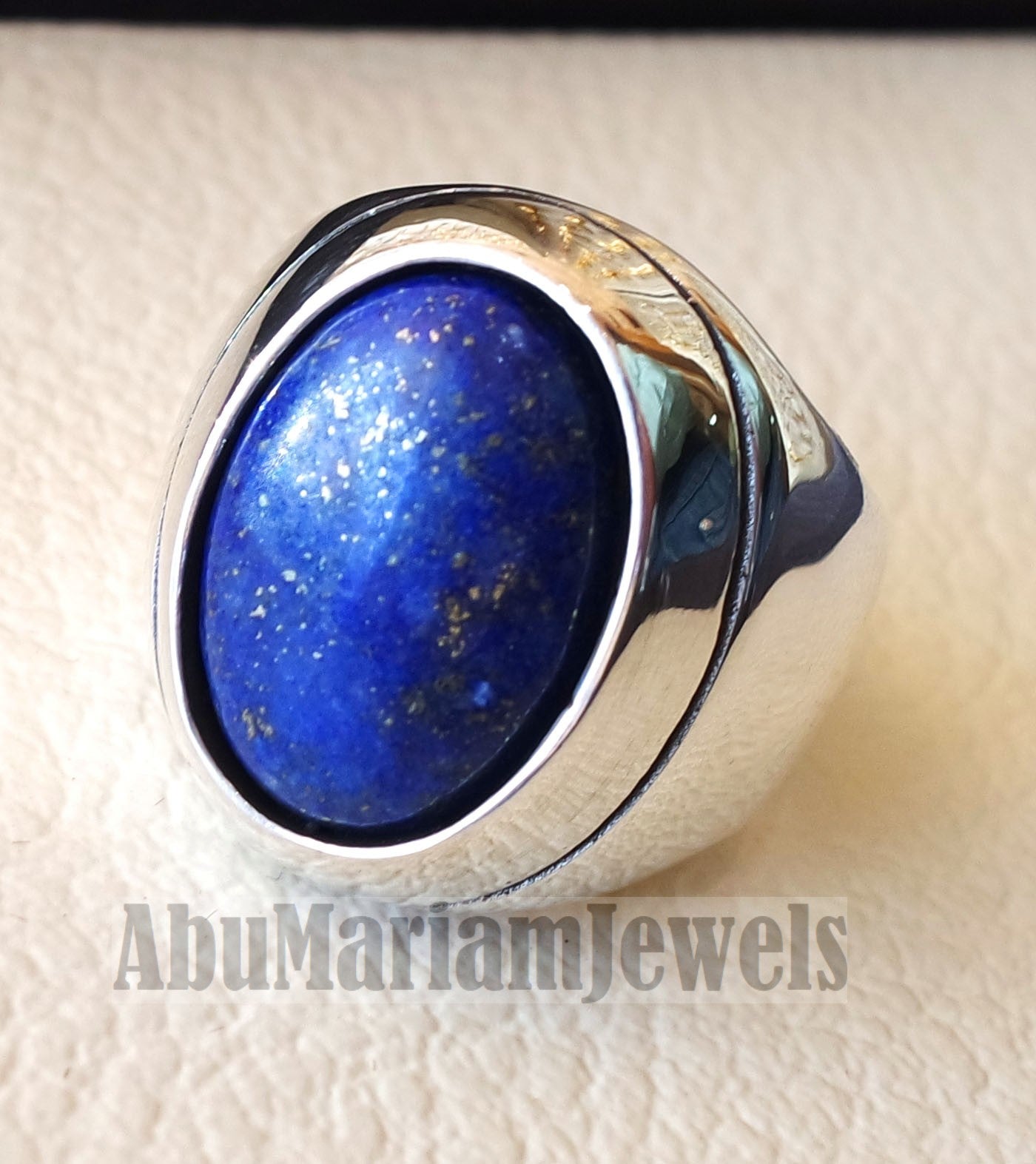 lapis lazuli oval cabochon natural blue stone heavy ring sterling silver 925 men jewelry all sizes 18 * 13 mm ottoman middle eastern