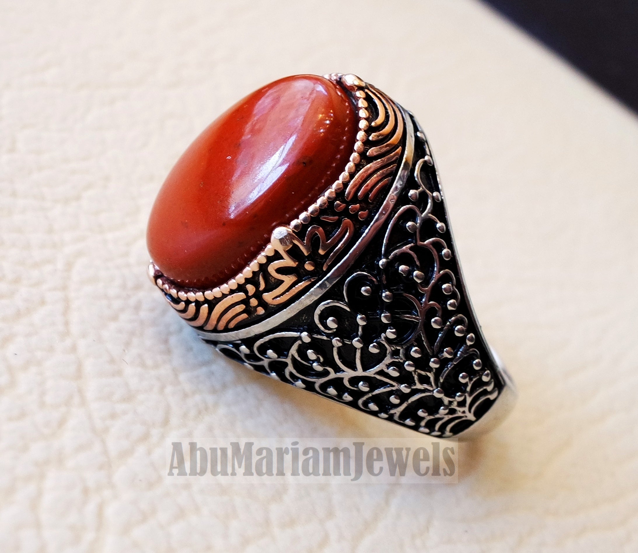 pure red jasper man ring stone natural aqeeq gem sterling silver 925 ring semi precious cabochon jewelry