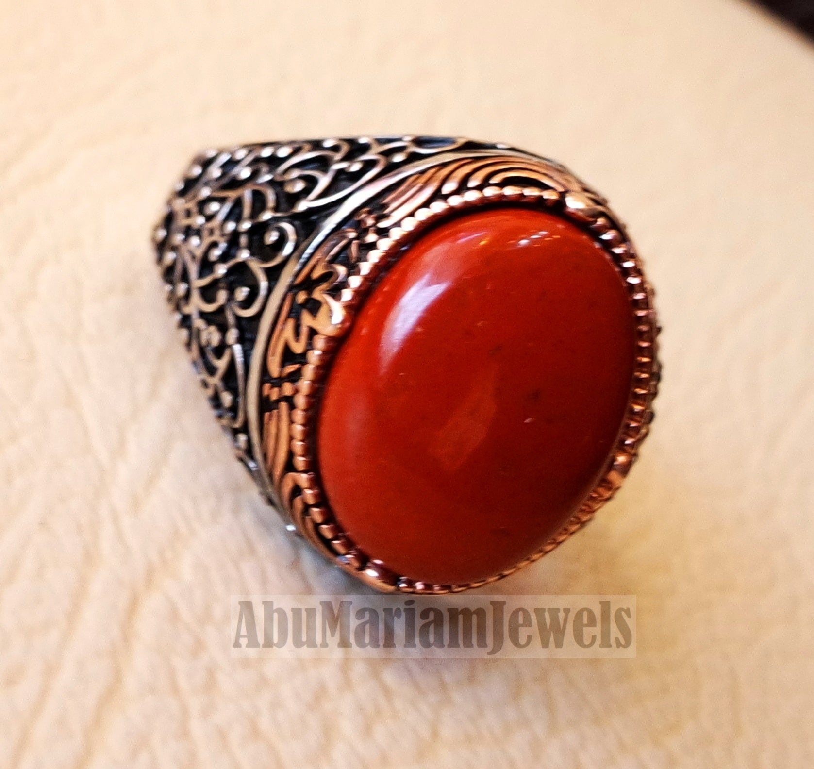 pure red jasper man ring stone natural aqeeq gem sterling silver 925 ring semi precious cabochon jewelry