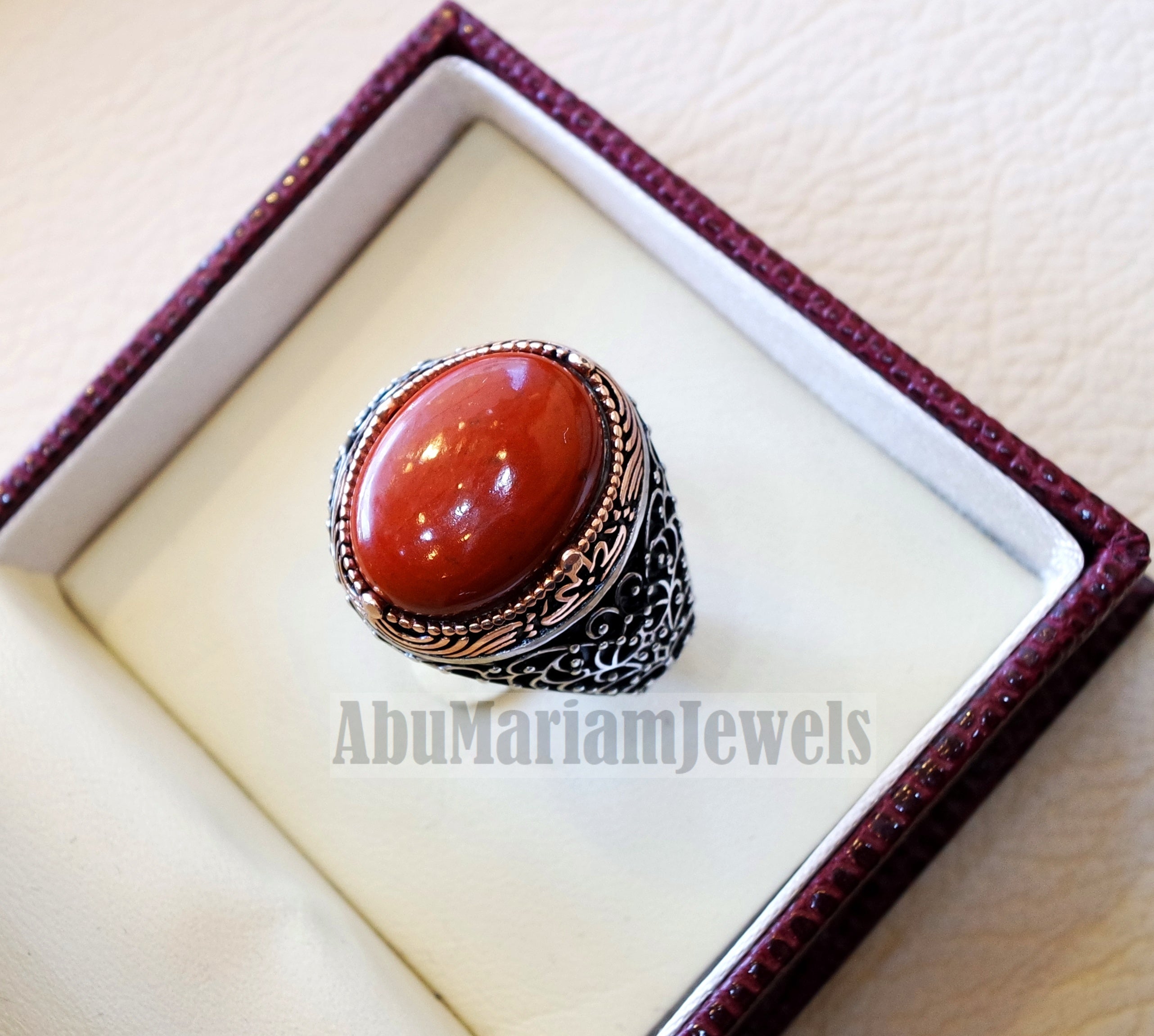 pure red jasper man ring stone natural aqeeq gem sterling silver 925 ring semi precious cabochon jewelry