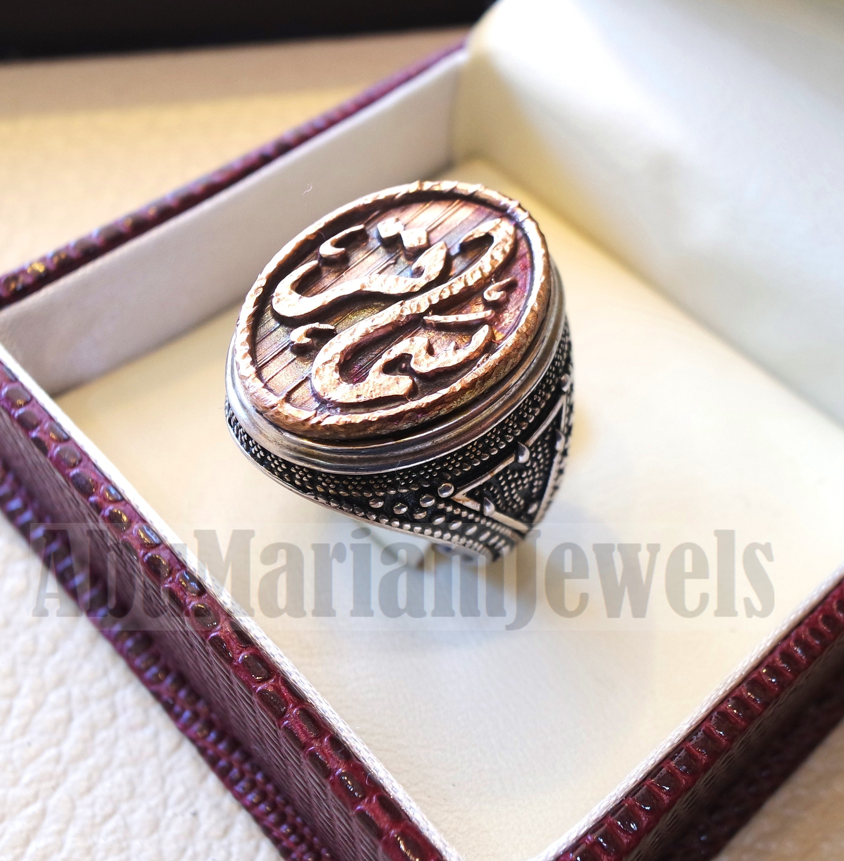 Customized Arabic calligraphy names ring personalized antique jewelry style sterling silver 925 and bronze any size TSB1005 خاتم اسم تفصيل