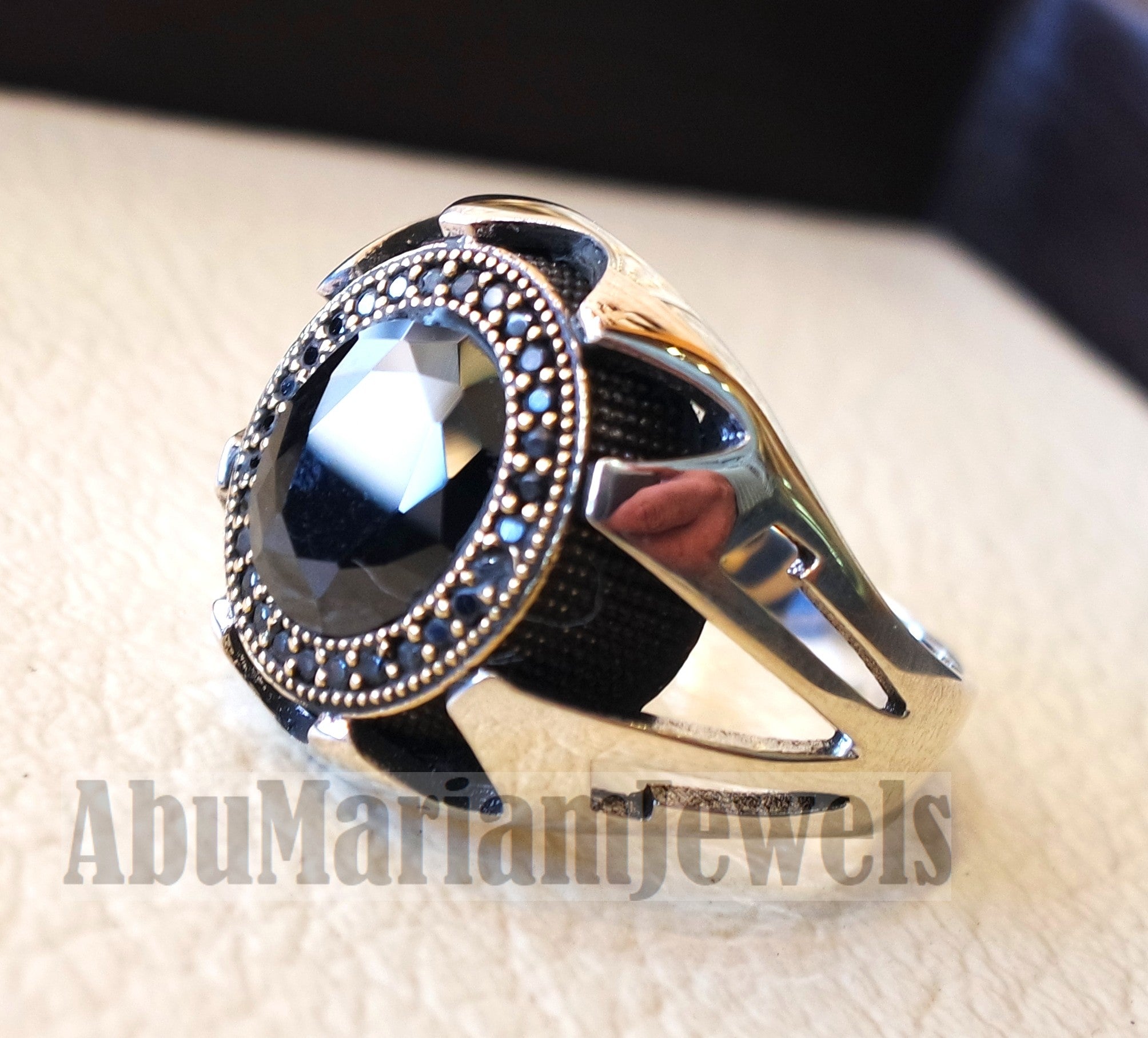 Black CZ  stone and cubic zircon micro setting on bronze frame stunning sterling silver 925 men ring all sizes