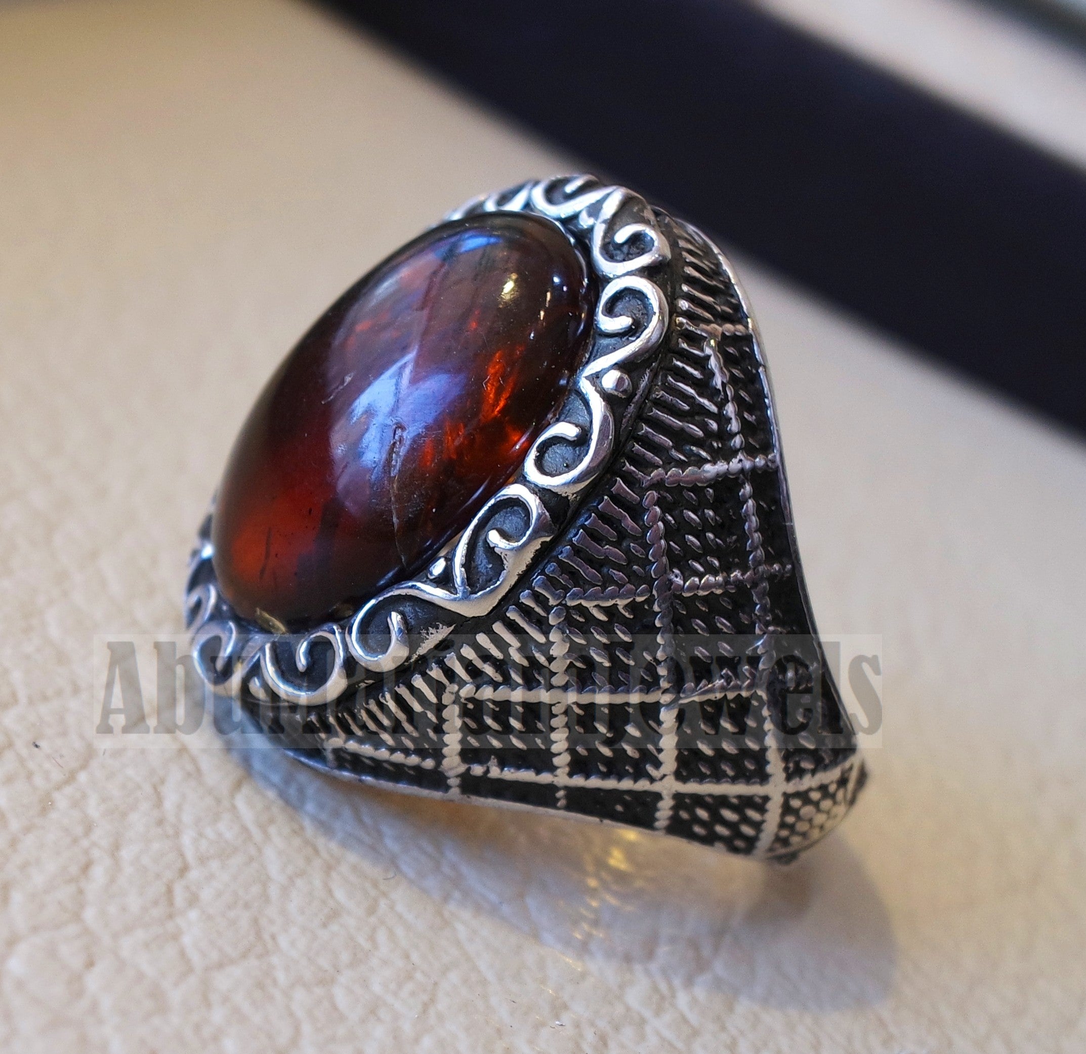 Baltic amber oval stone man heavy ring sterling silver 925 antique ottoman style jewelry all sizes fast shipping natural genuine stone كهرب