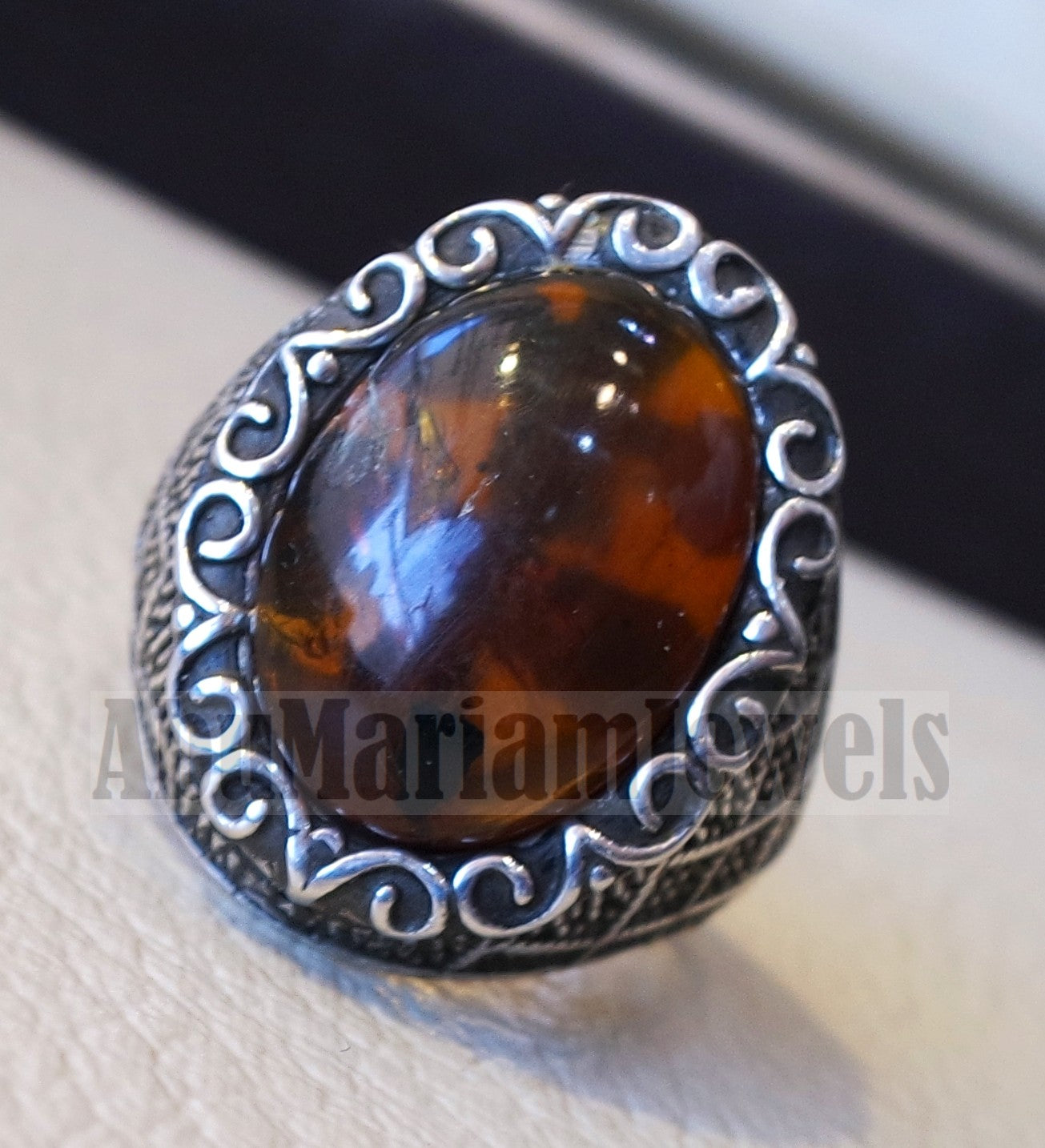 Baltic amber oval stone man heavy ring sterling silver 925 antique ottoman style jewelry all sizes fast shipping natural genuine stone كهرب