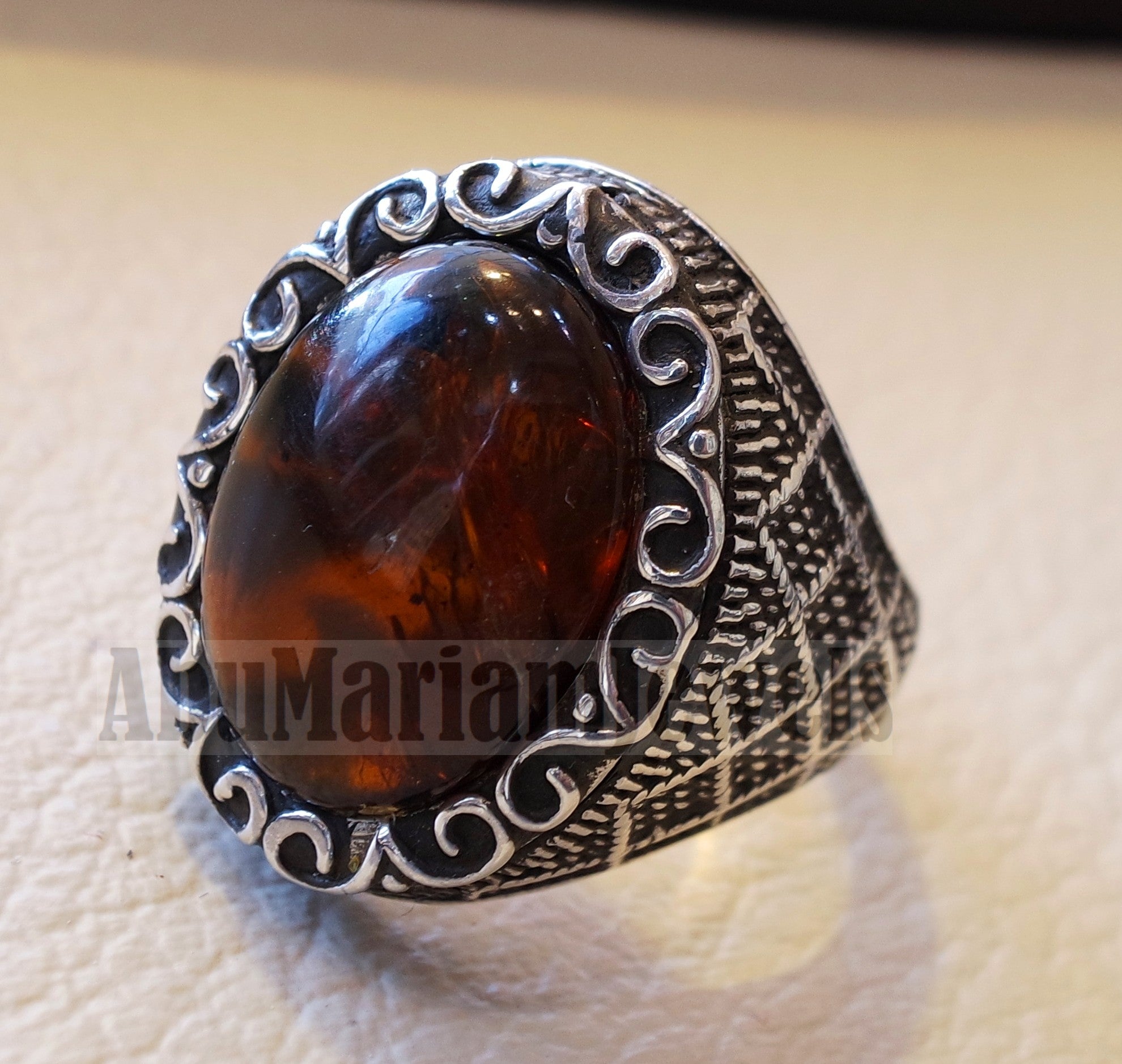 Baltic amber oval stone man heavy ring sterling silver 925 antique ottoman style jewelry all sizes fast shipping natural genuine stone كهرب