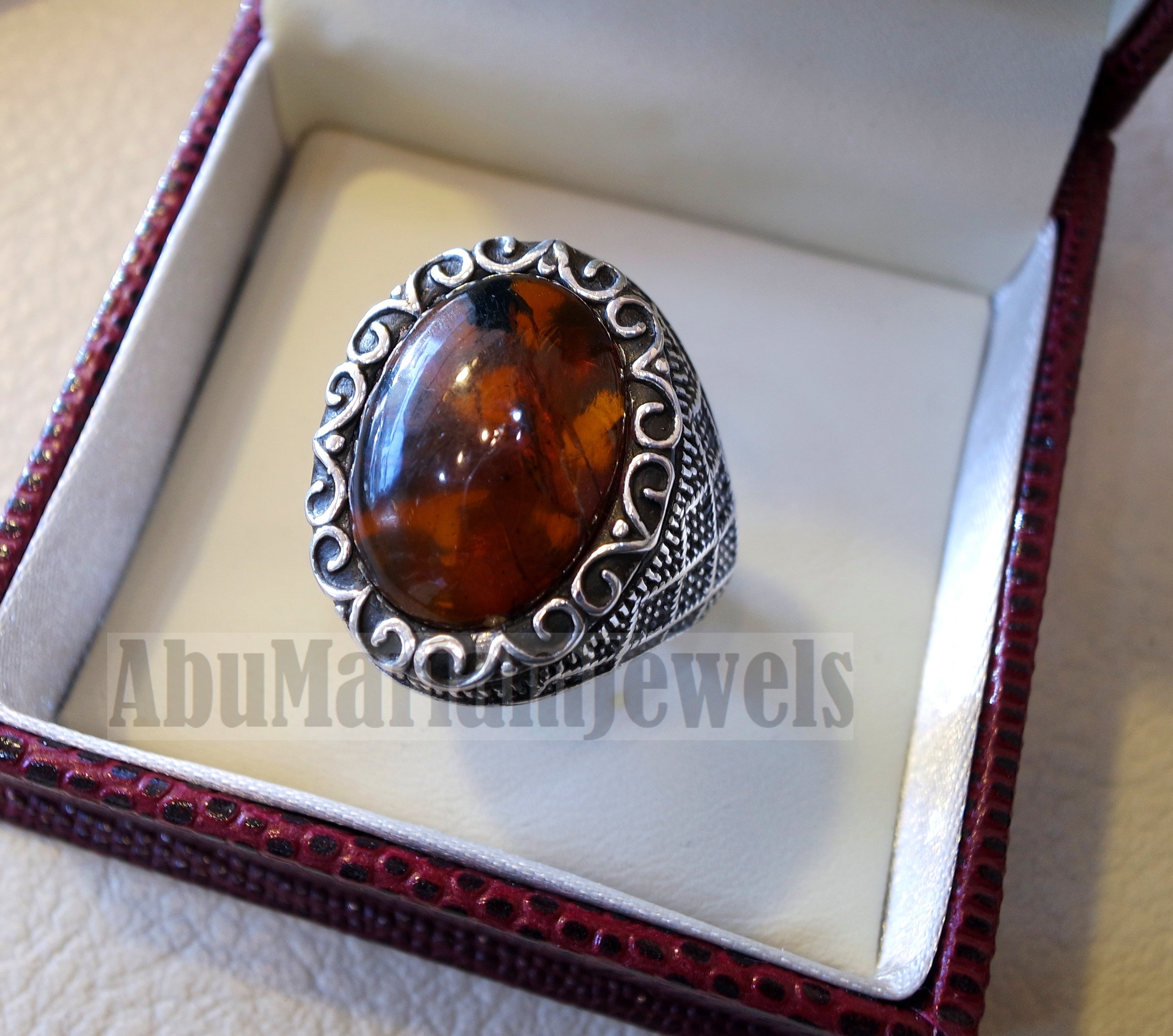 Baltic amber oval stone man heavy ring sterling silver 925 antique ottoman style jewelry all sizes fast shipping natural genuine stone كهرب